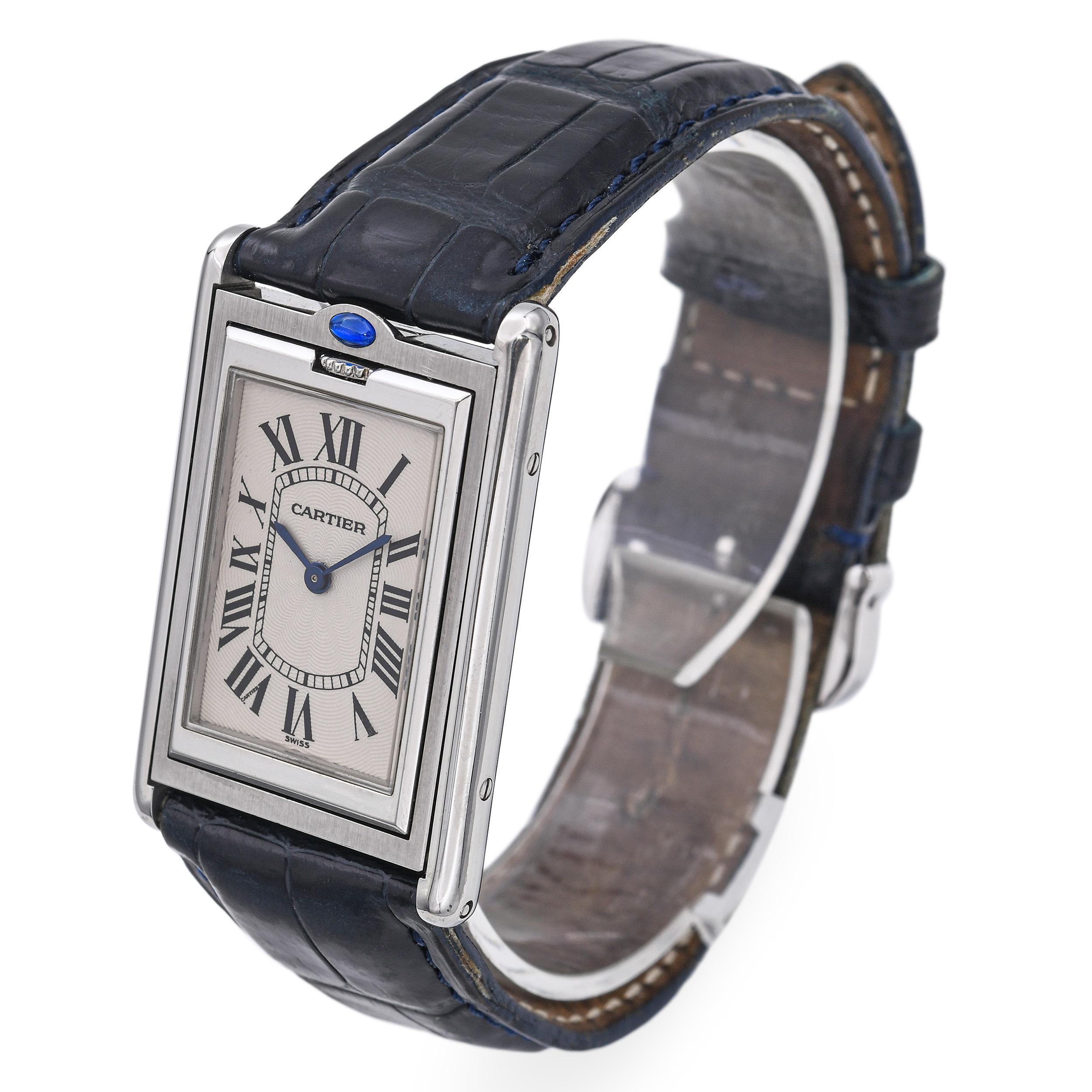 Cartier Tank Basculante Mecanique 2390 Stainless Steel Men's Watch In Good Condition For Sale In New York, NY