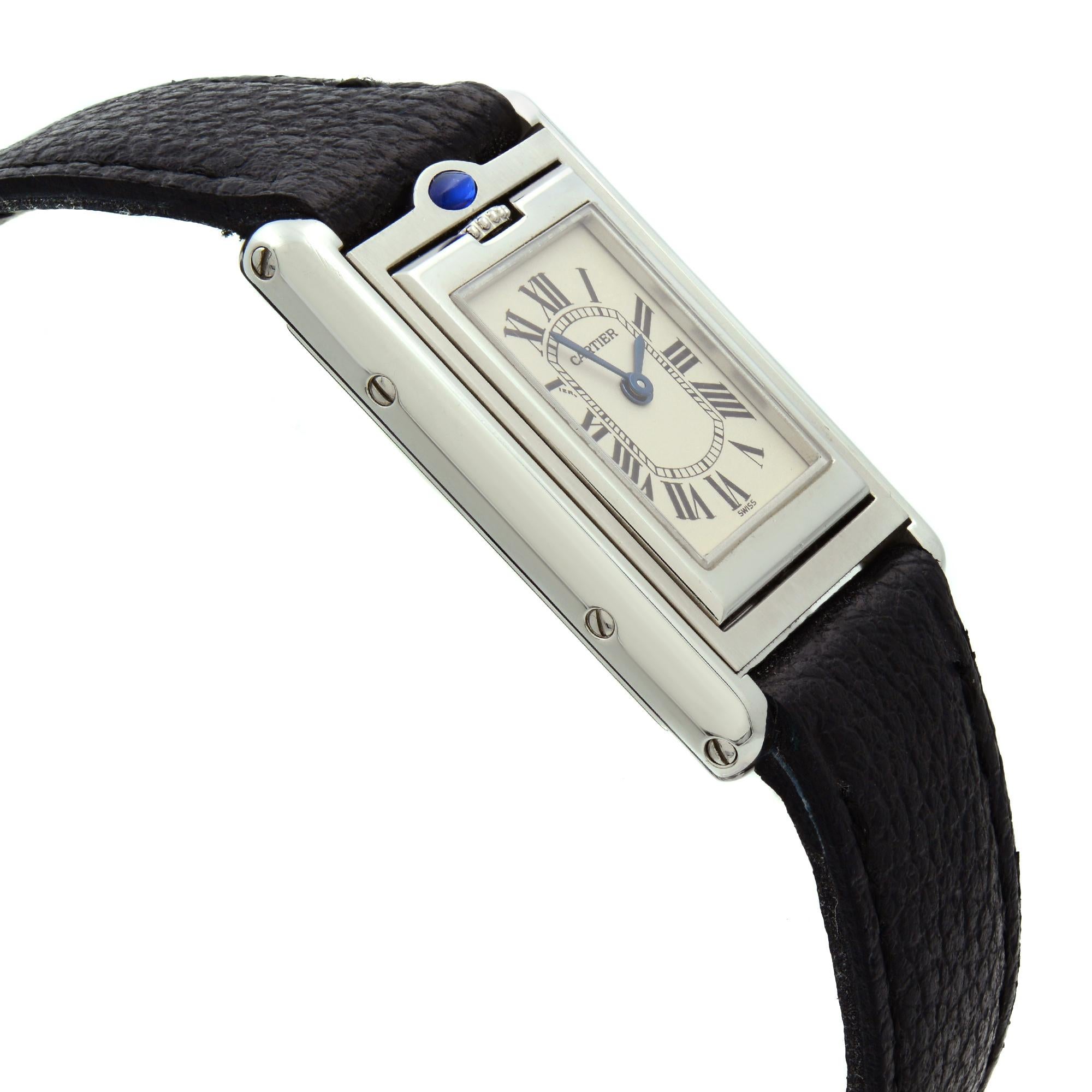 Cartier Tank Basculante Acier Boîtier Réversible Montre Femme Quartz W1011158 Excellent état à New York, NY