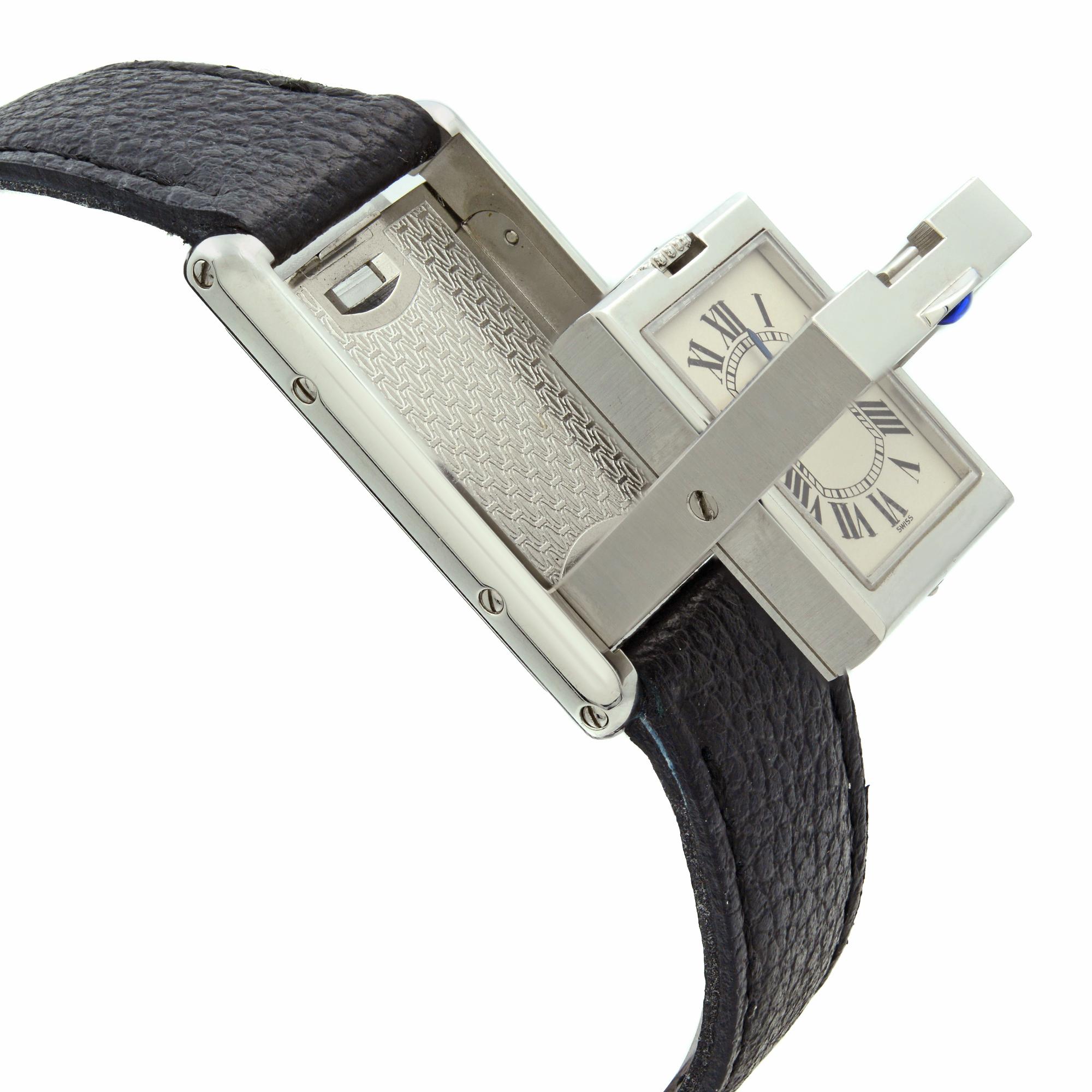 Cartier Tank Basculante Acier Boîtier Réversible Montre Femme Quartz W1011158 3