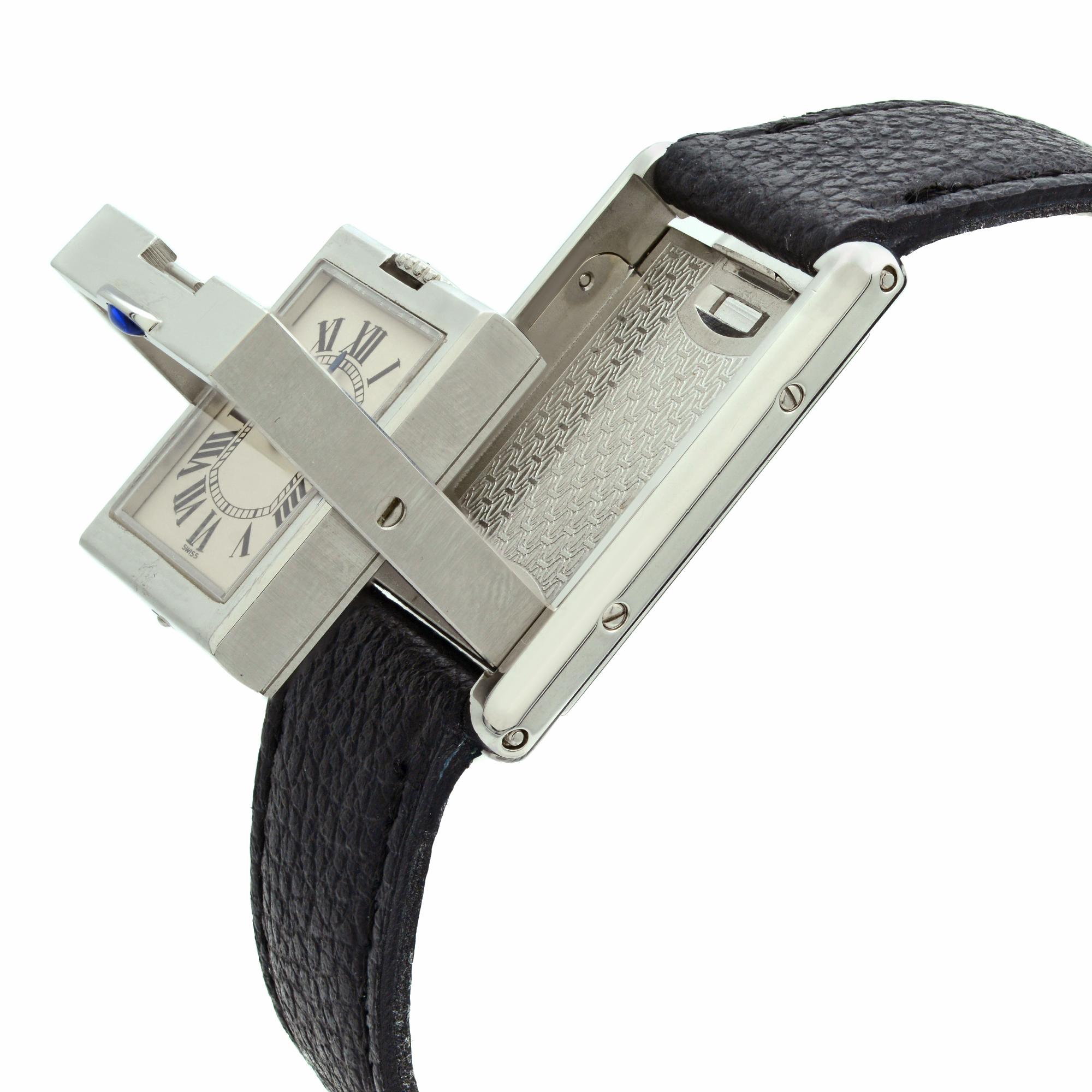 Cartier Tank Basculante Acier Boîtier Réversible Montre Femme Quartz W1011158 4
