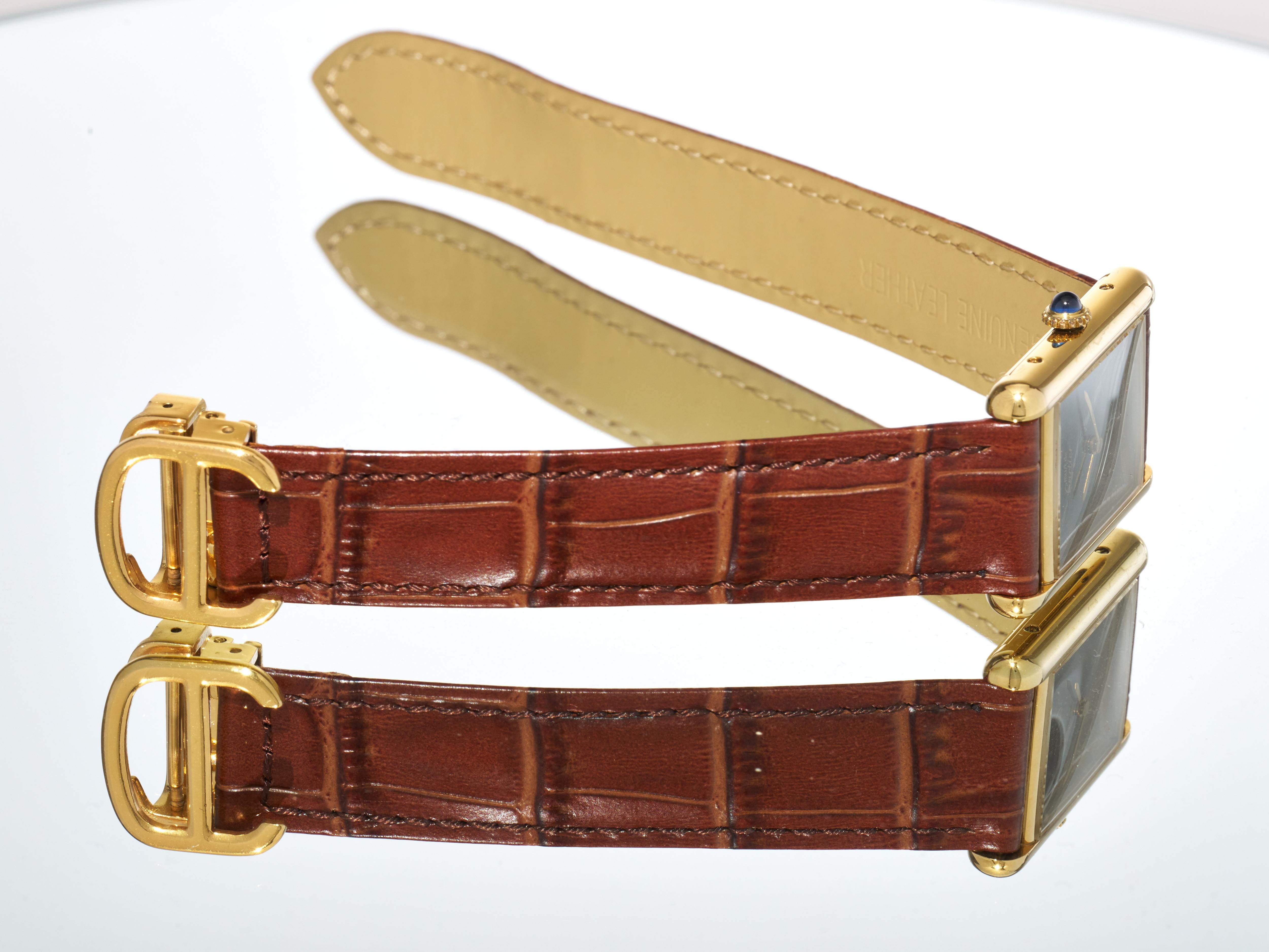 Cartier Tank Burgundy Spider Dial 23mm Must de 18K Gold on Silver Unisex Watch For Sale 8