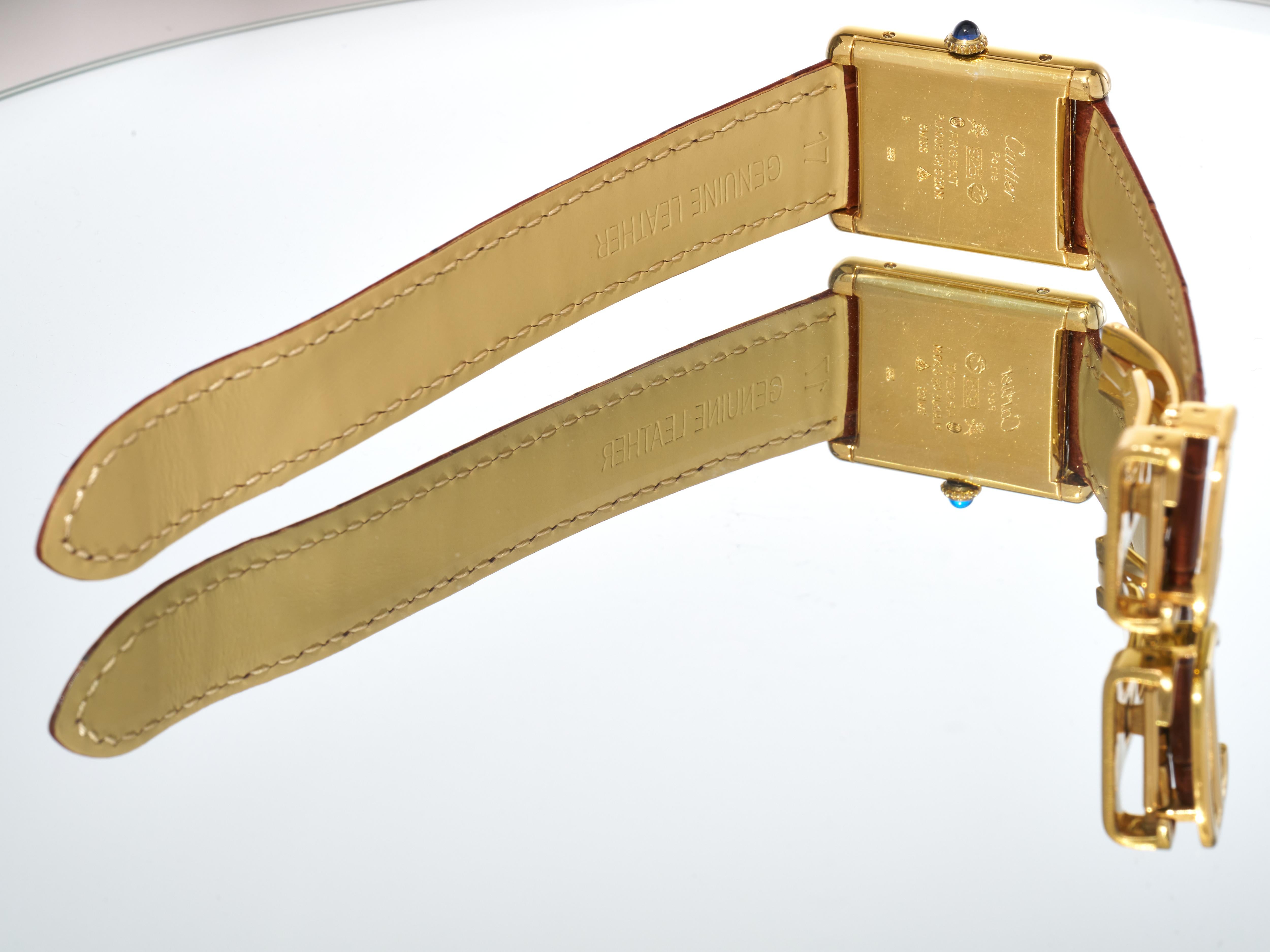 Cartier Tank Burgundy Spider Dial 23mm Must de 18K Gold on Silver Unisex Watch For Sale 9