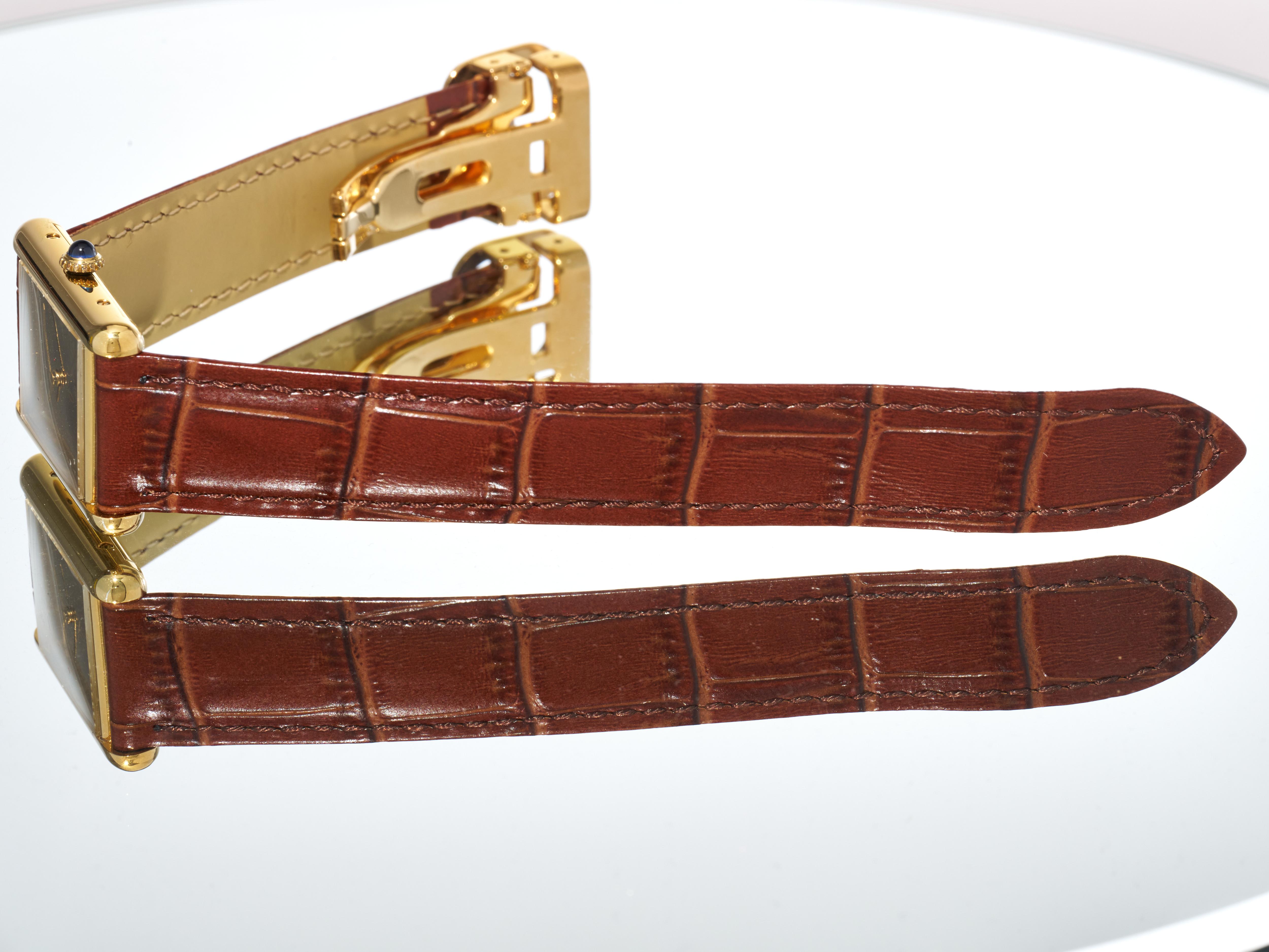 Cartier Tank Burgundy Spider Dial 23mm Must de 18K Gold on Silver Unisex Watch For Sale 10