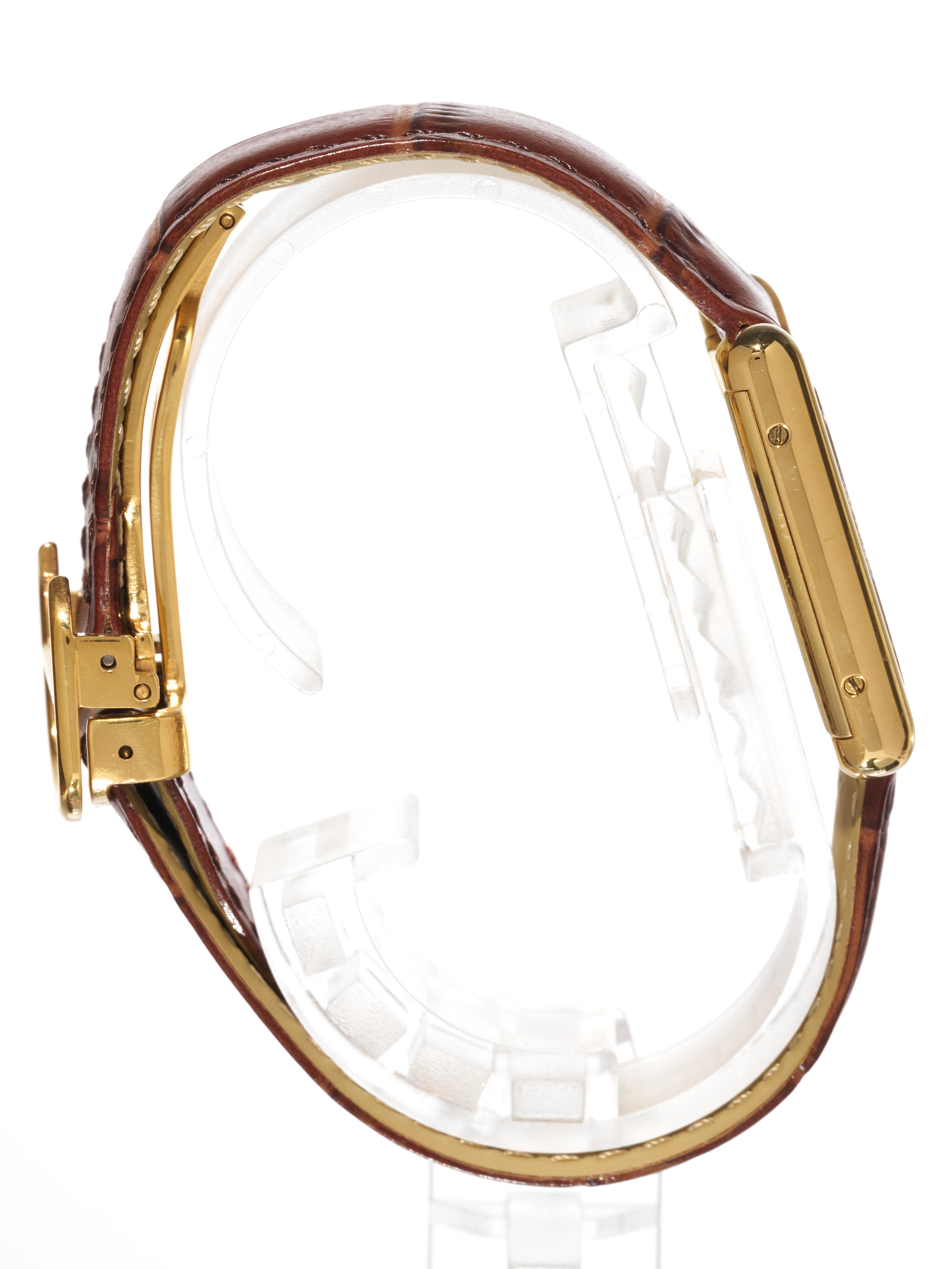 Cartier Tank Burgundy Spider Dial 23mm Must de 18K Gold on Silver Unisex Watch In Good Condition For Sale In London, GB