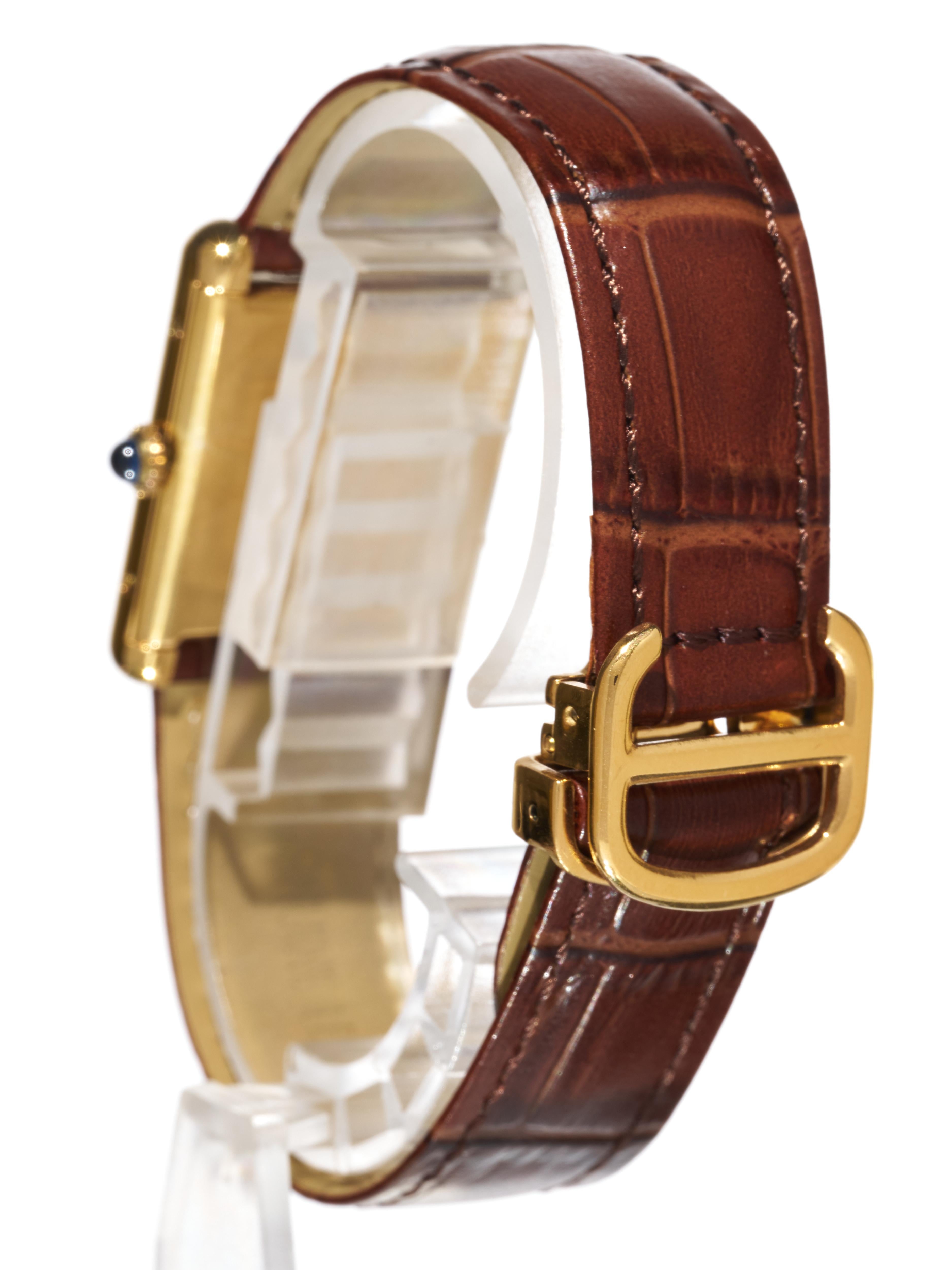 Cartier Tank Burgundy Spider Dial 23mm Must de 18K Gold on Silver Unisex Watch For Sale 3