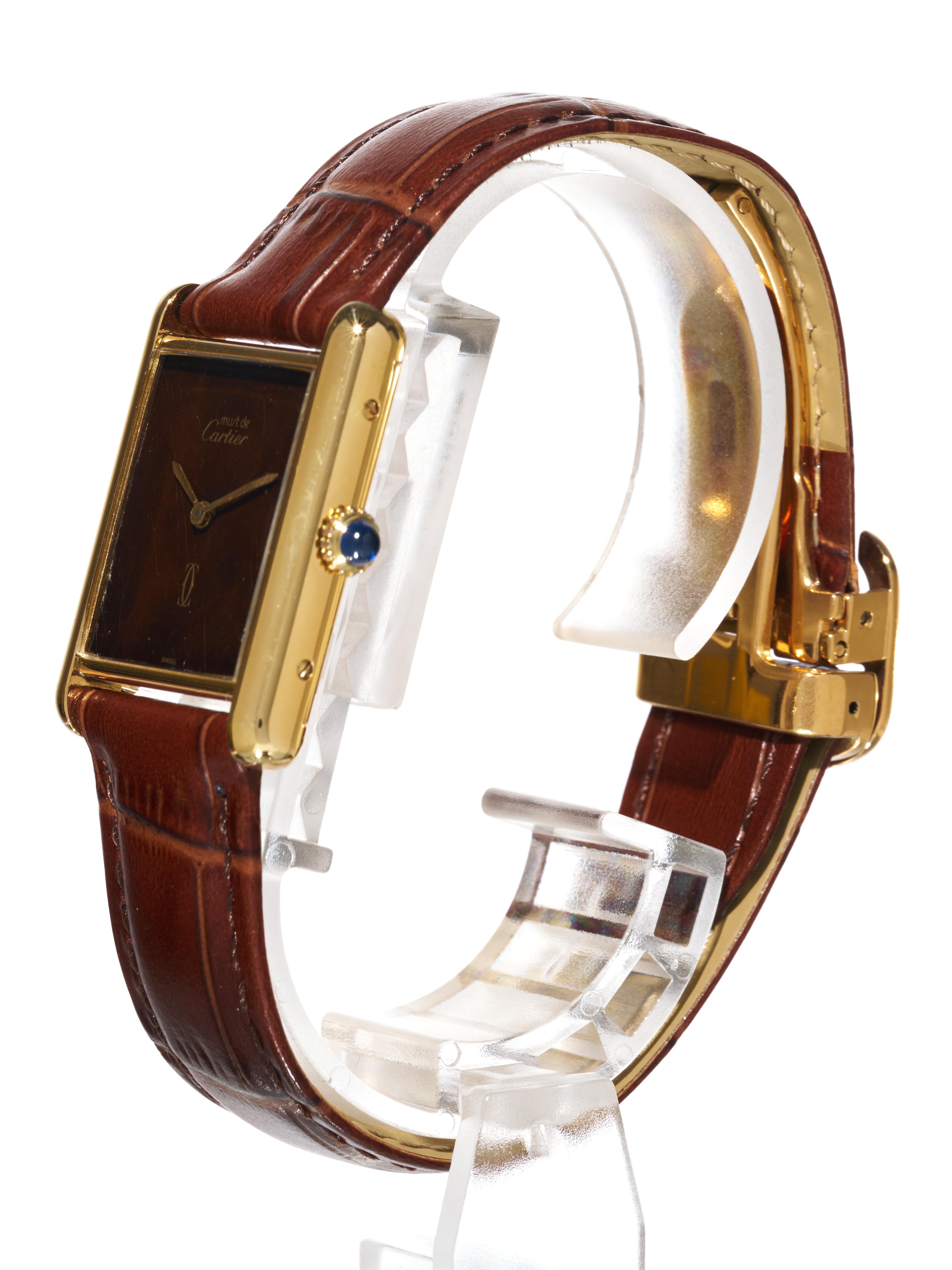 Cartier Tank Burgundy Spider Dial 23mm Must de 18K Gold on Silver Unisex Watch For Sale 4