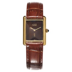 Cartier Tank Burgundy Spider Dial 23mm Must de 18K Gold on Silver Unisex Watch