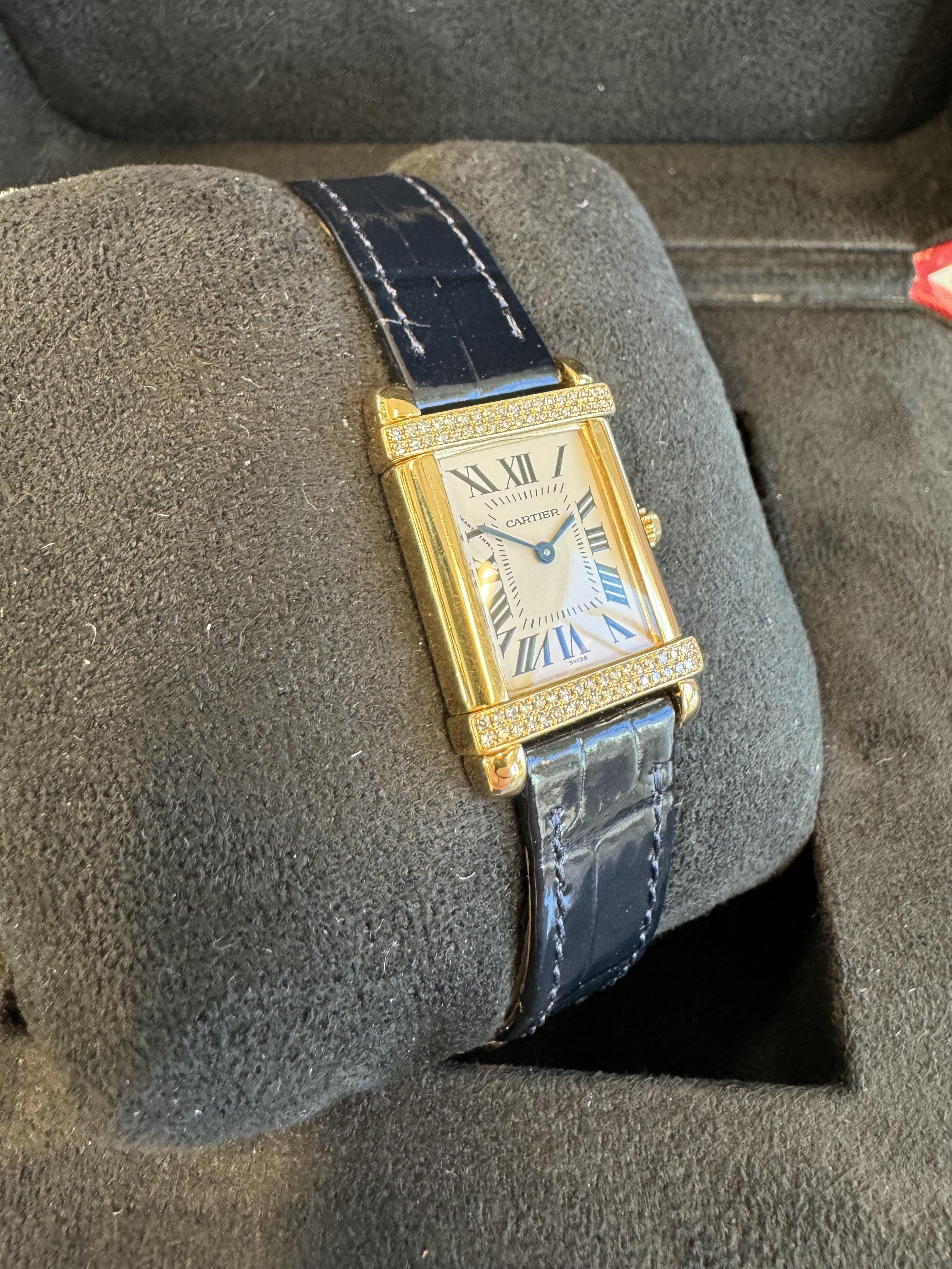 Cartier Tank Chinoise 2305 Fabrik Diamanten Marineblau Armband (Zeitgenössisch) im Angebot