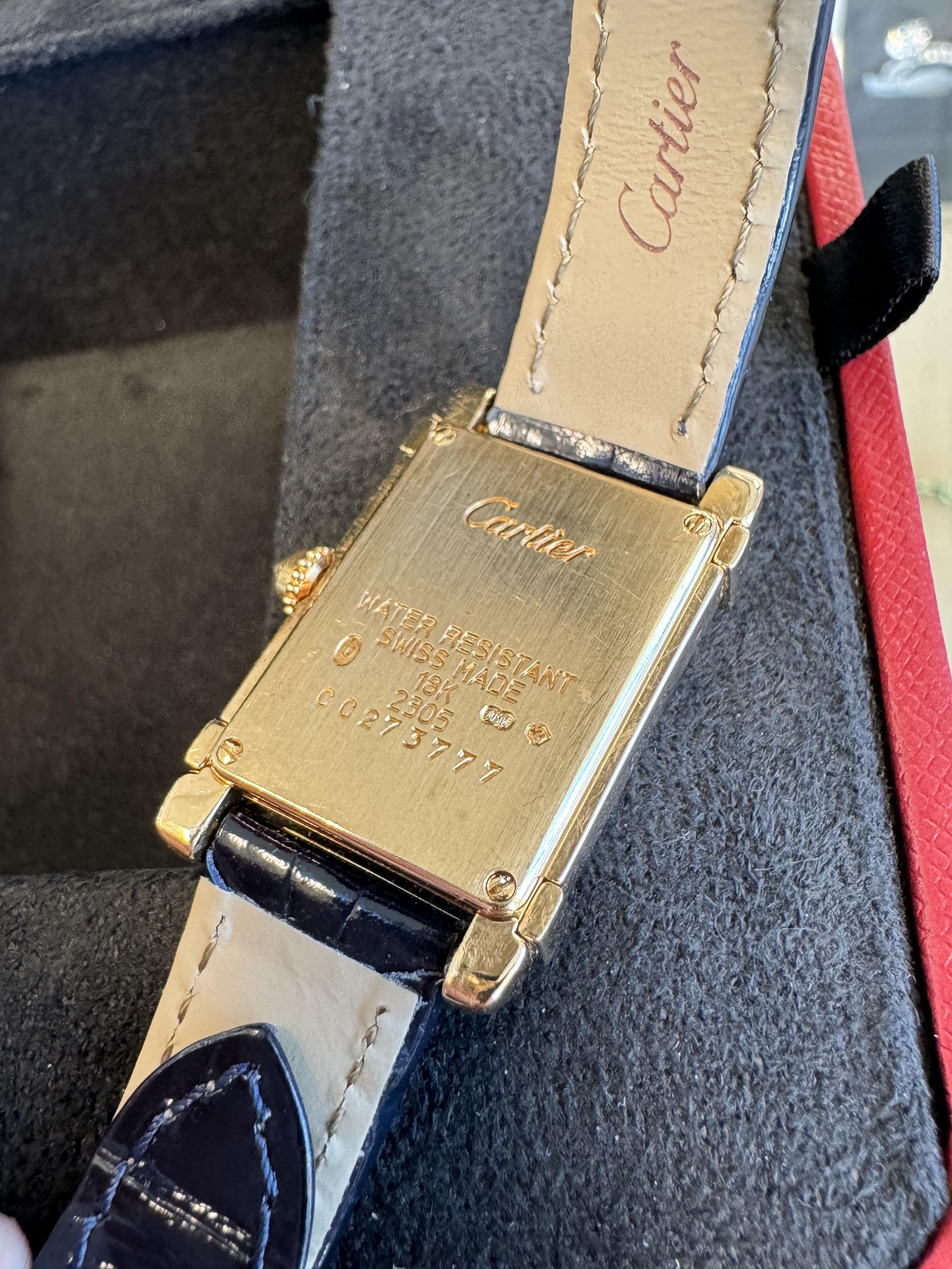Cartier Tank Chinoise 2305 Fabrik Diamanten Marineblau Armband (Rundschliff) im Angebot