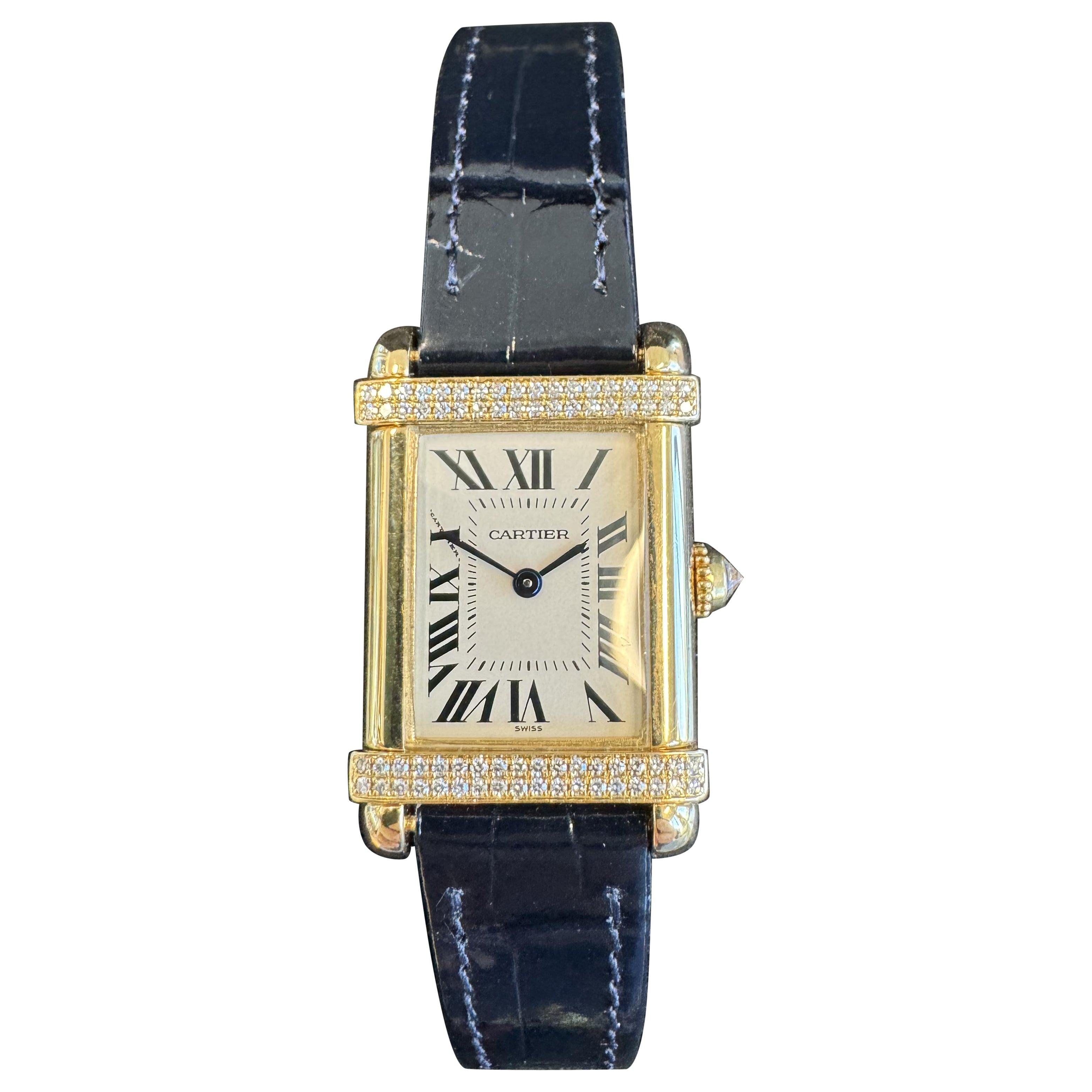 Cartier Tank Chinoise 2305 Factory Diamonds Navy Blue Strap