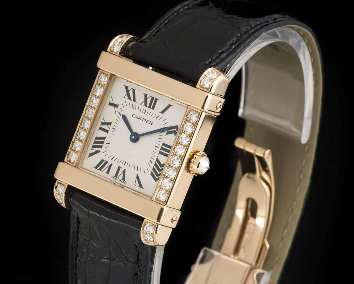 An 18k Rose Gold Tank Chinoise Ladies Wristwatch, silver dial with roman numerals and a secret signature at 
