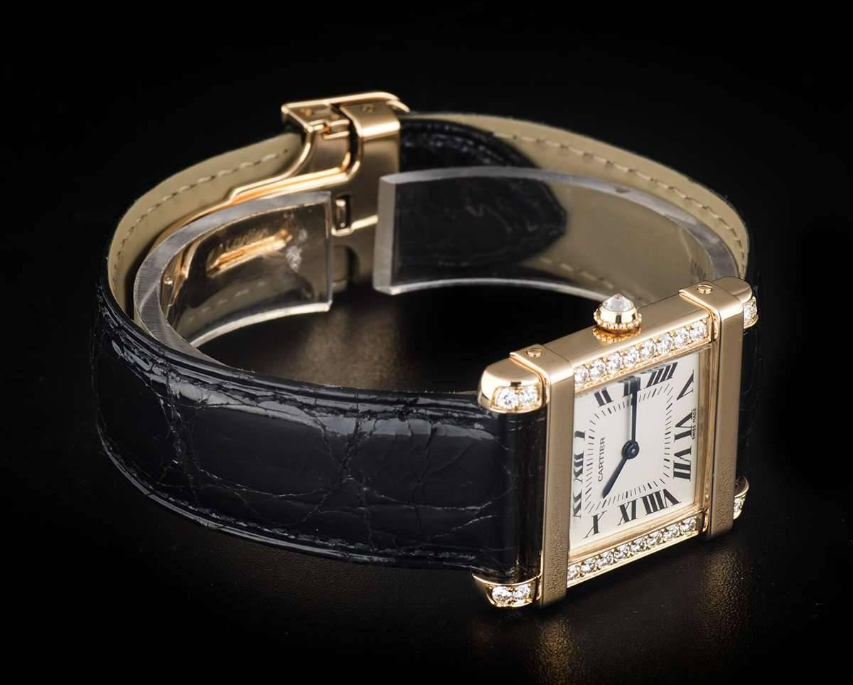 Cartier Tank Chinoise Ladies Rose Gold Silver Roman Dial Quartz Wristwatch In Excellent Condition In Mayfair, London, London