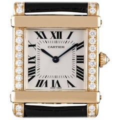 Cartier Tank Chinoise Ladies Rose Gold Silver Roman Dial Quartz Wristwatch