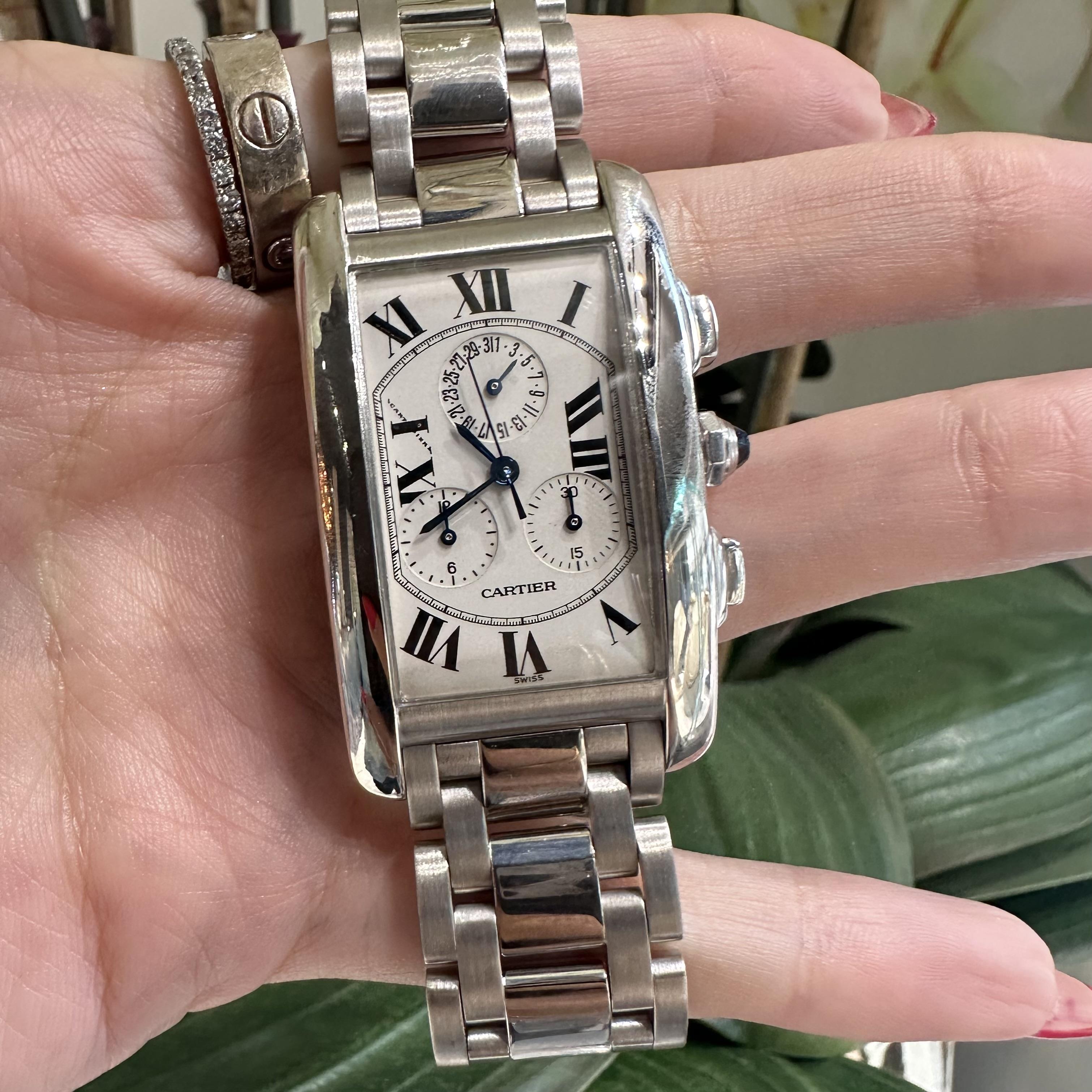 Cabochon Cartier Tank Chronoflex Ref. 2312 18k White Gold Watch For Sale