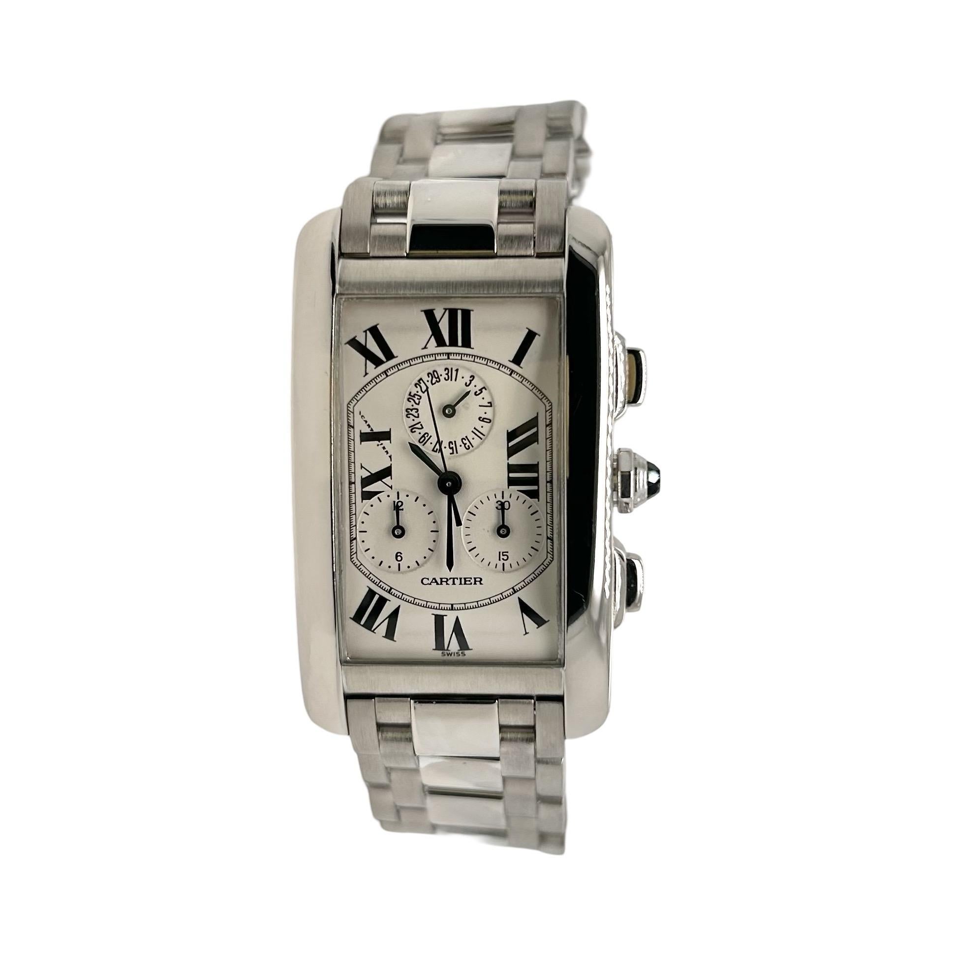 Women's or Men's Cartier Tank Chronoflex Ref. 2312 18k White Gold Watch For Sale