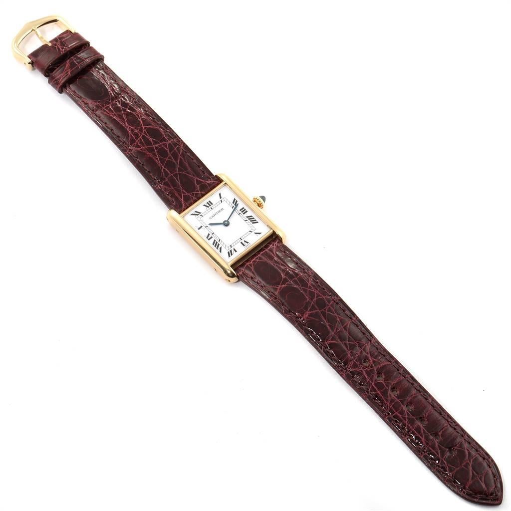 Cartier Tank Classic Paris 18 Karat Yellow Gold Burgundy Strap Ladies Watch 7