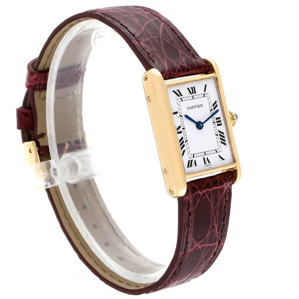 Cartier Tank Classic Paris 18 Karat Yellow Gold Burgundy Strap Ladies Watch In Excellent Condition In Atlanta, GA