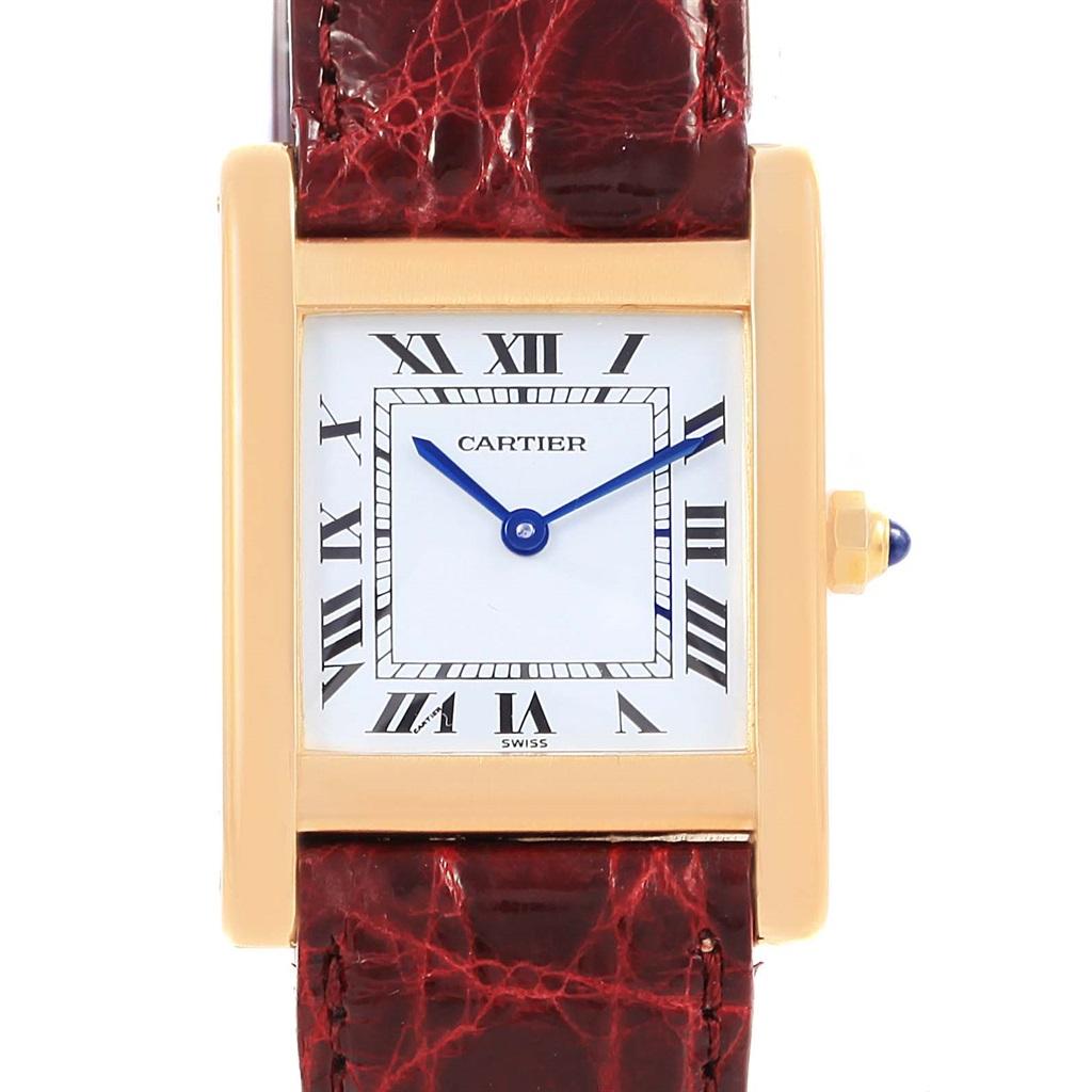 Cartier Tank Classic Paris 18 Karat Yellow Gold Leather5 Strap Ladies Watch In Excellent Condition For Sale In Atlanta, GA