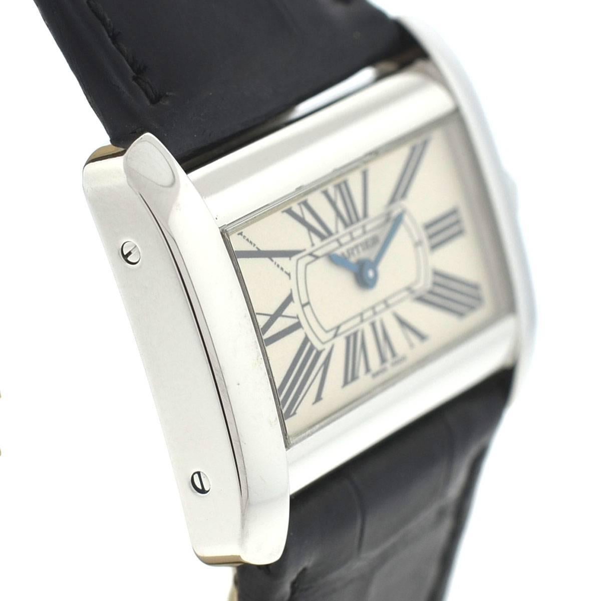 Cartier Tank Divan 2599 Stainless Steel Leather Strap Ladies Watch In Excellent Condition In Boca Raton, FL