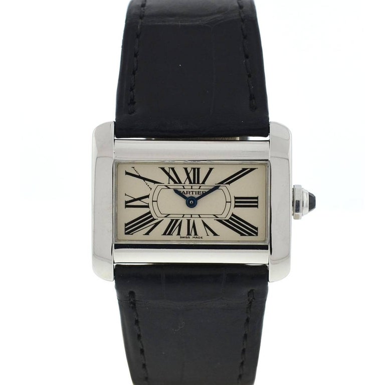 Cartier Tank Divan 2599 Stainless Steel Leather Strap Ladies Watch at