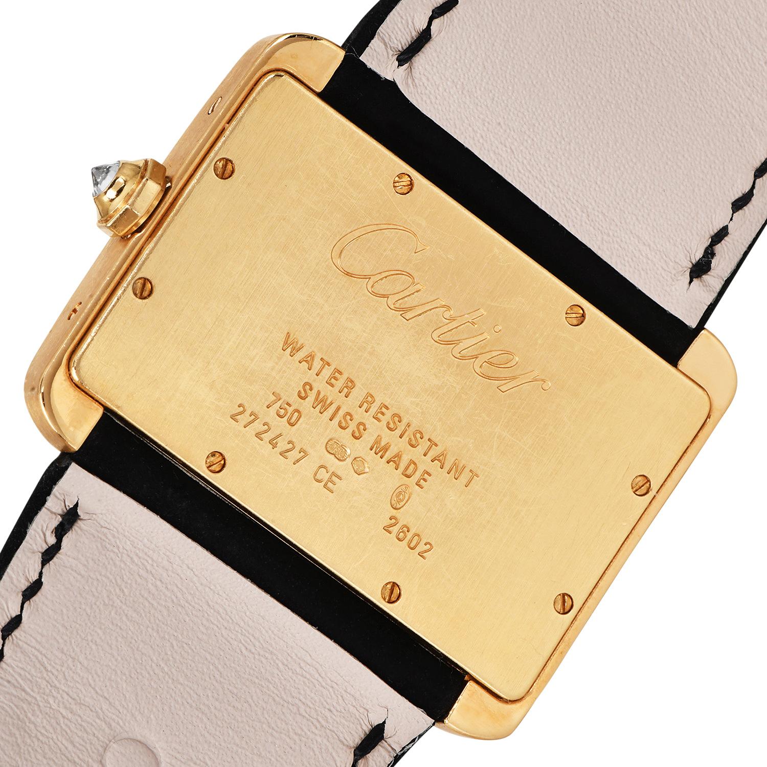 Cartier: 18 Karat Gelbgold Uhr Tank Divan 2602 mit Diamantbesatz und Diamantenbesatz Damen im Angebot