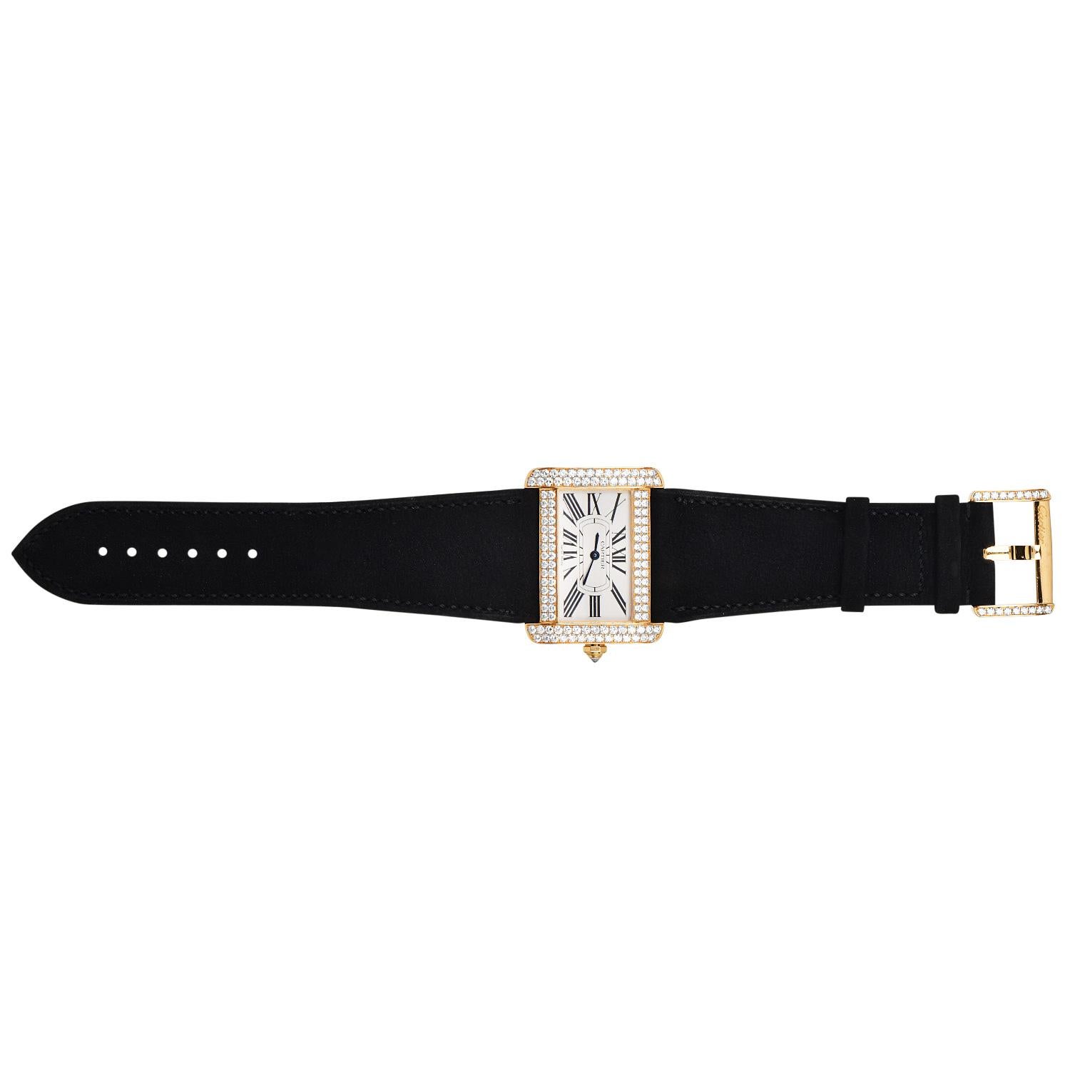 Cartier: 18 Karat Gelbgold Uhr Tank Divan 2602 mit Diamantbesatz und Diamantenbesatz im Angebot 1