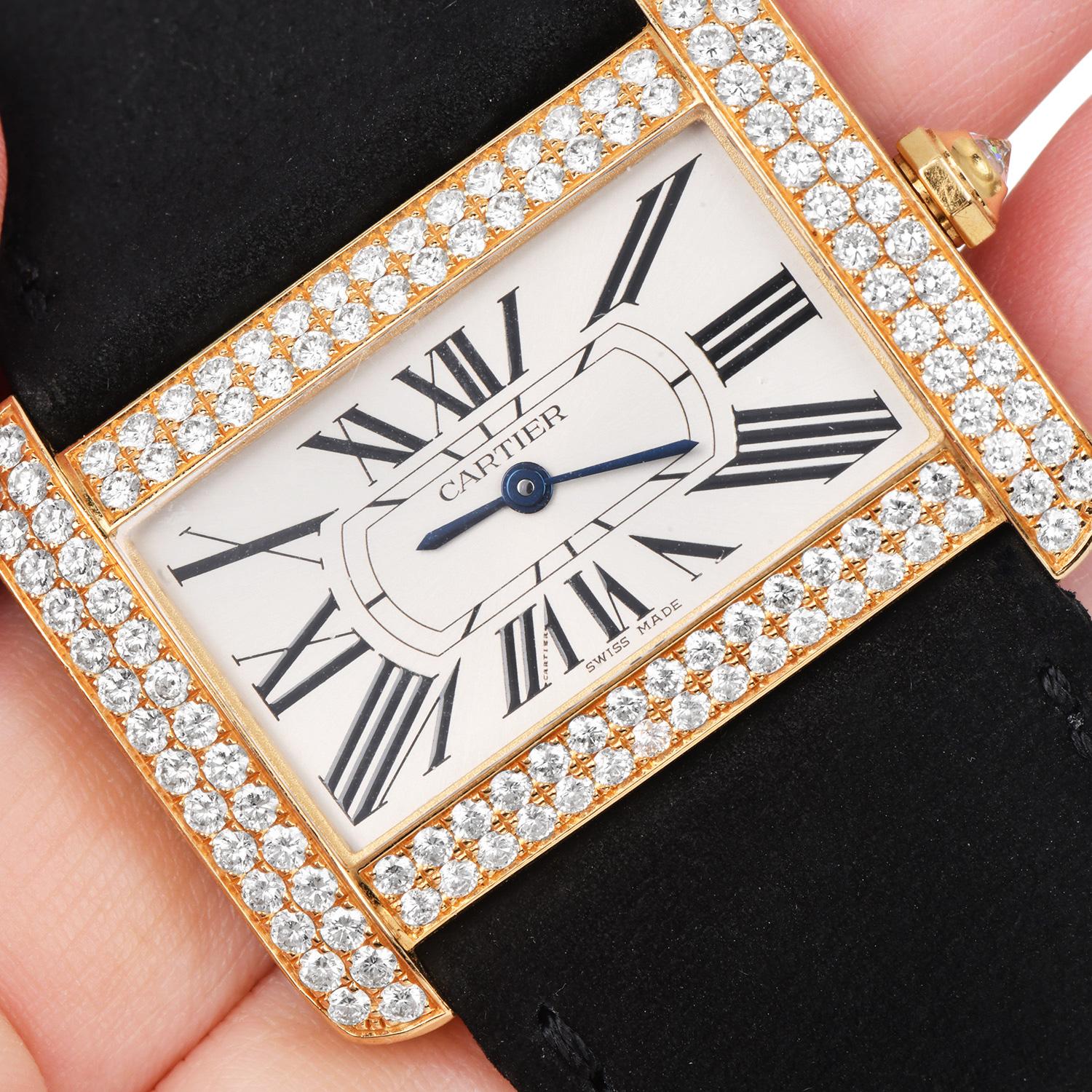 Cartier: 18 Karat Gelbgold Uhr Tank Divan 2602 mit Diamantbesatz und Diamantenbesatz im Angebot 2