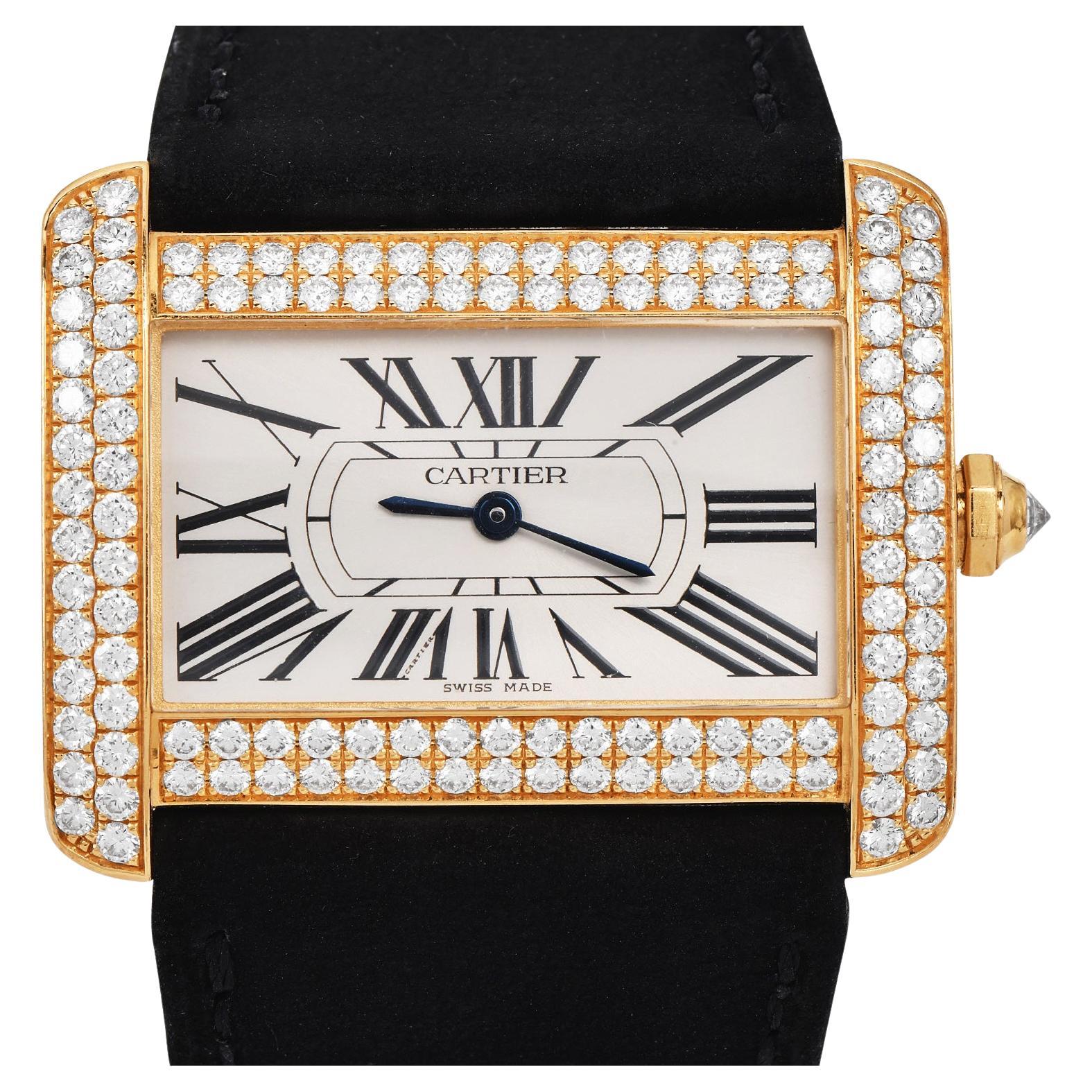 Cartier Tank Divan 2602 Montre en or jaune 18 carats sertie de diamants
