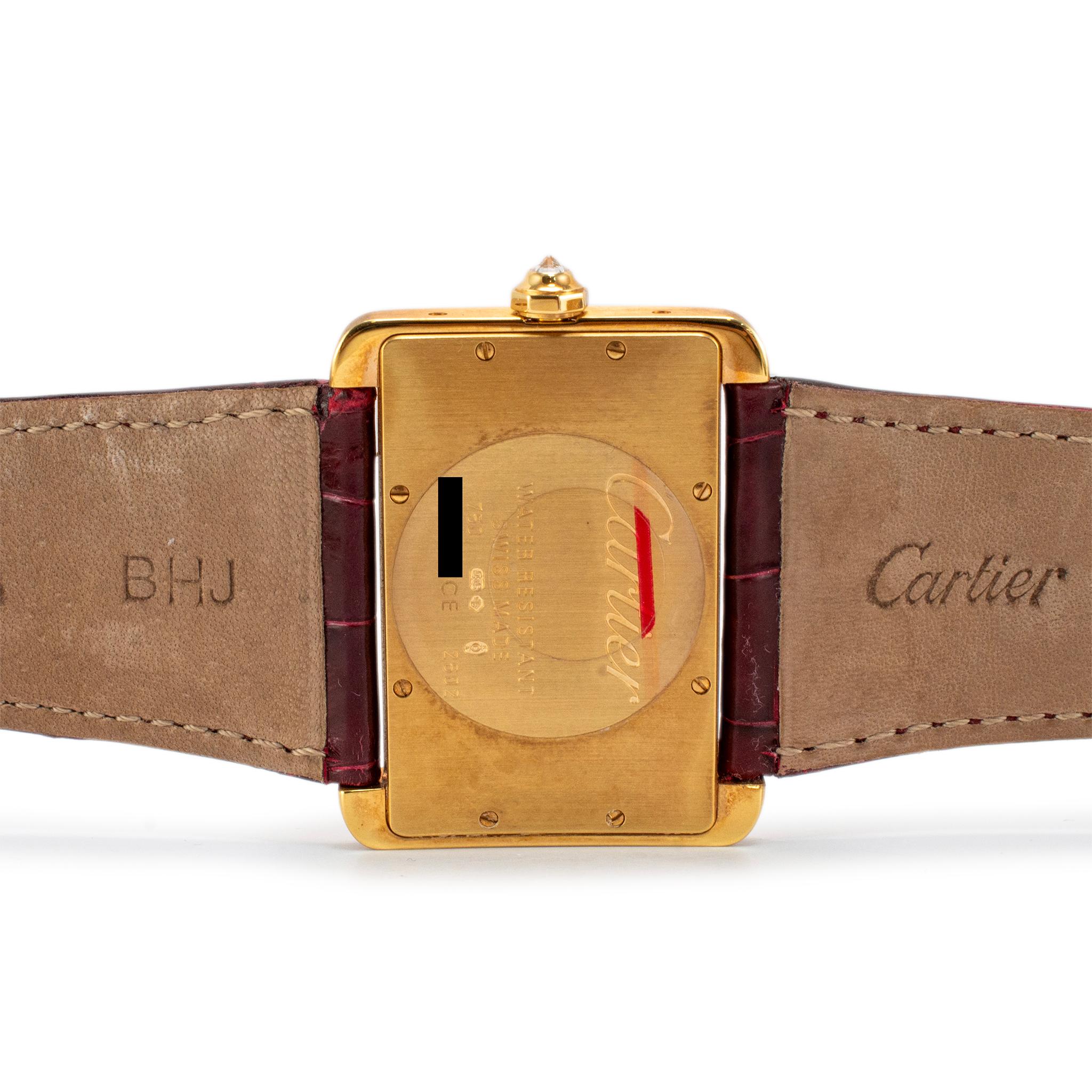 Femenino o masculino Reloj Cartier Tank Divan 38MM 2602 Bisel Diamante Oro Amarillo 18K en venta