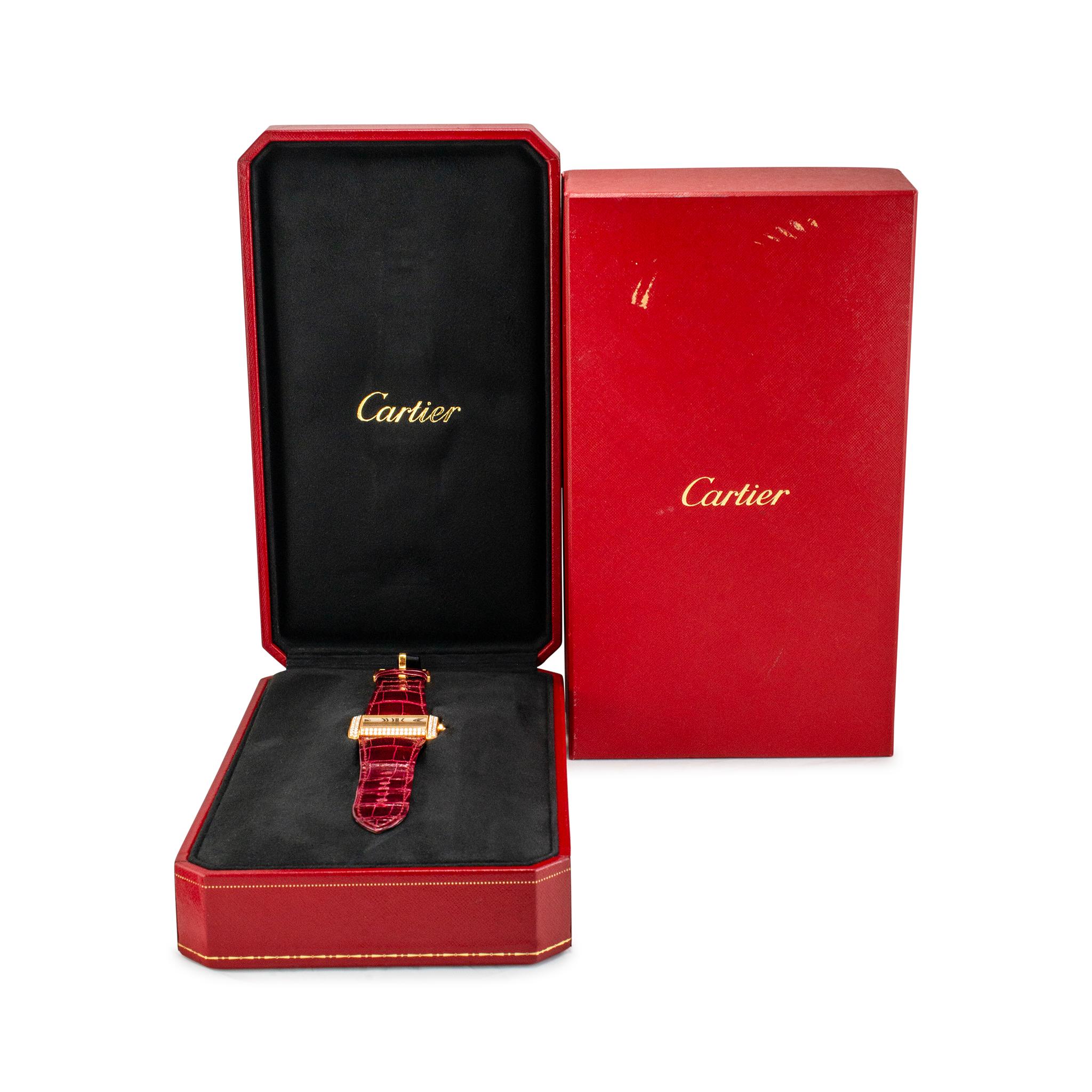 Orologio Cartier Tank Divan 38MM 2602 in oro giallo 18 carati con lunetta di diamanti in vendita 4