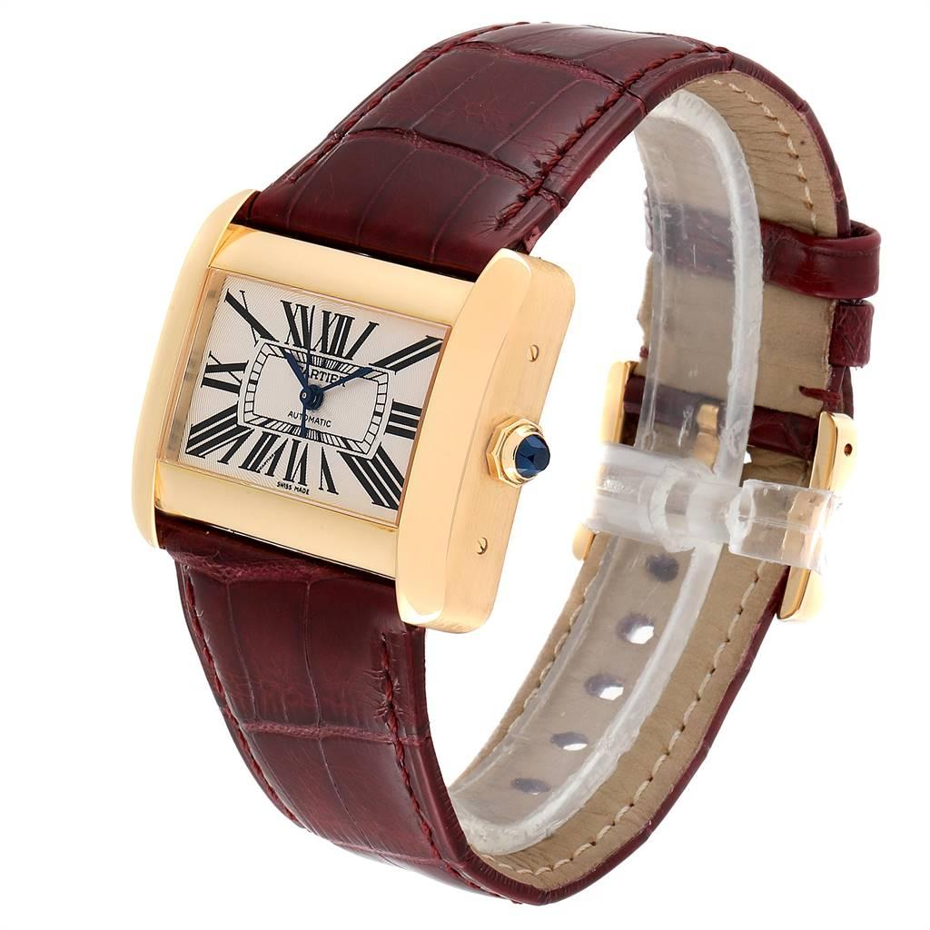 Cartier Tank Divan Large Silver Dial Yellow Gold Ladies Watch W6300856 In Excellent Condition In Atlanta, GA