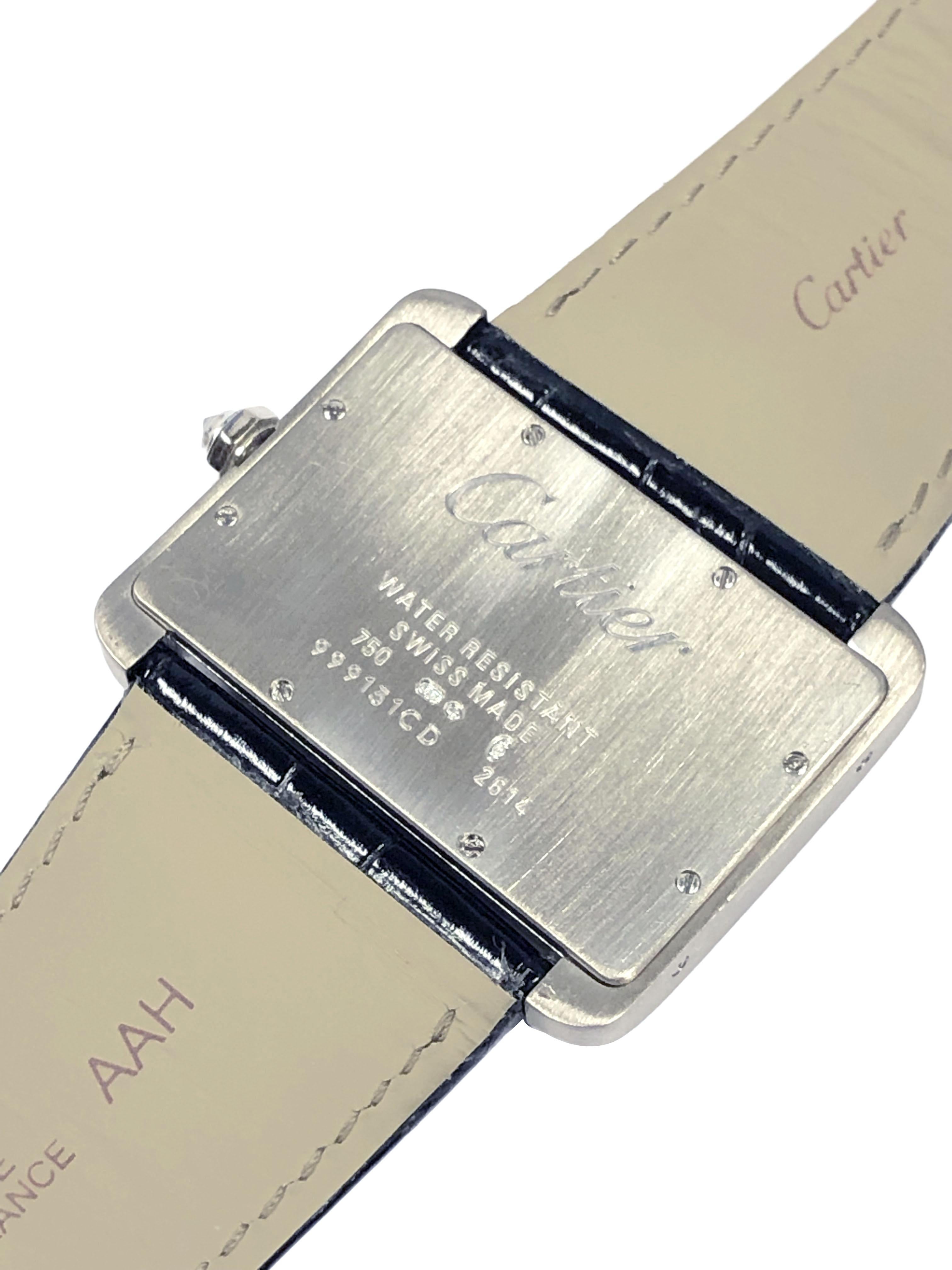 Taille ronde Cartier, grande montre-bracelet Tank Divan en or blanc avec grand cadran en perles et diamants en vente