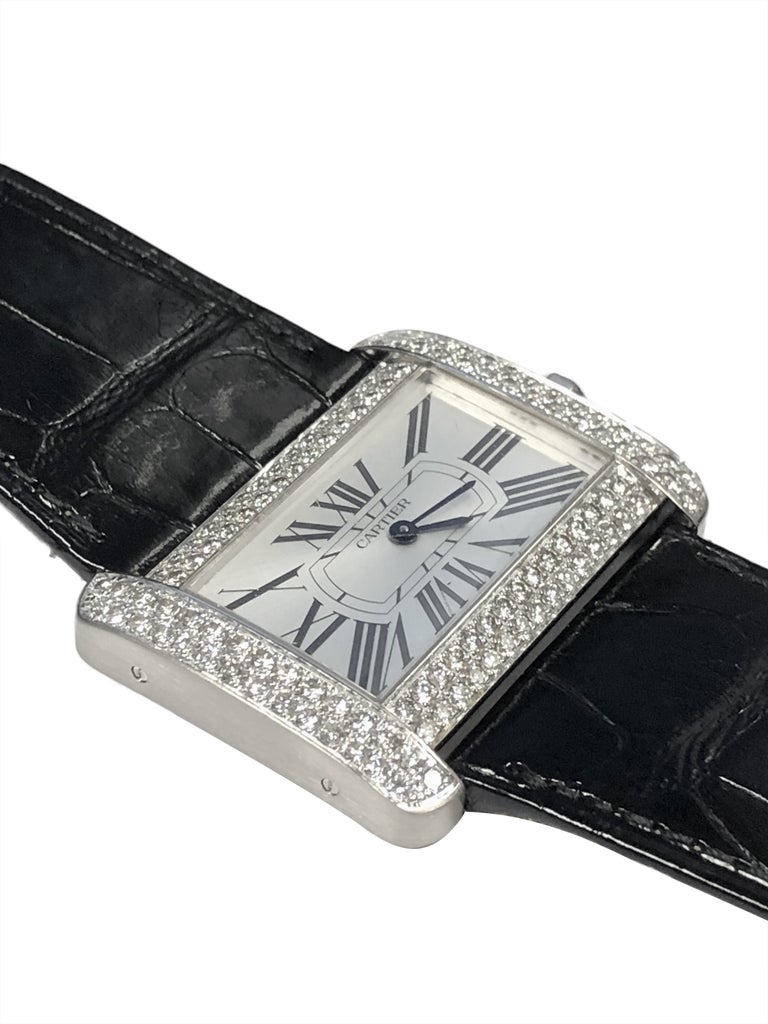 Cartier Tank Divan Large White Gold Diamonds and Pearl Dial Wrist Watch