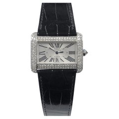 Cartier Tank Divan Armbanduhr, große Weißgold Diamanten und Perlen Zifferblatt