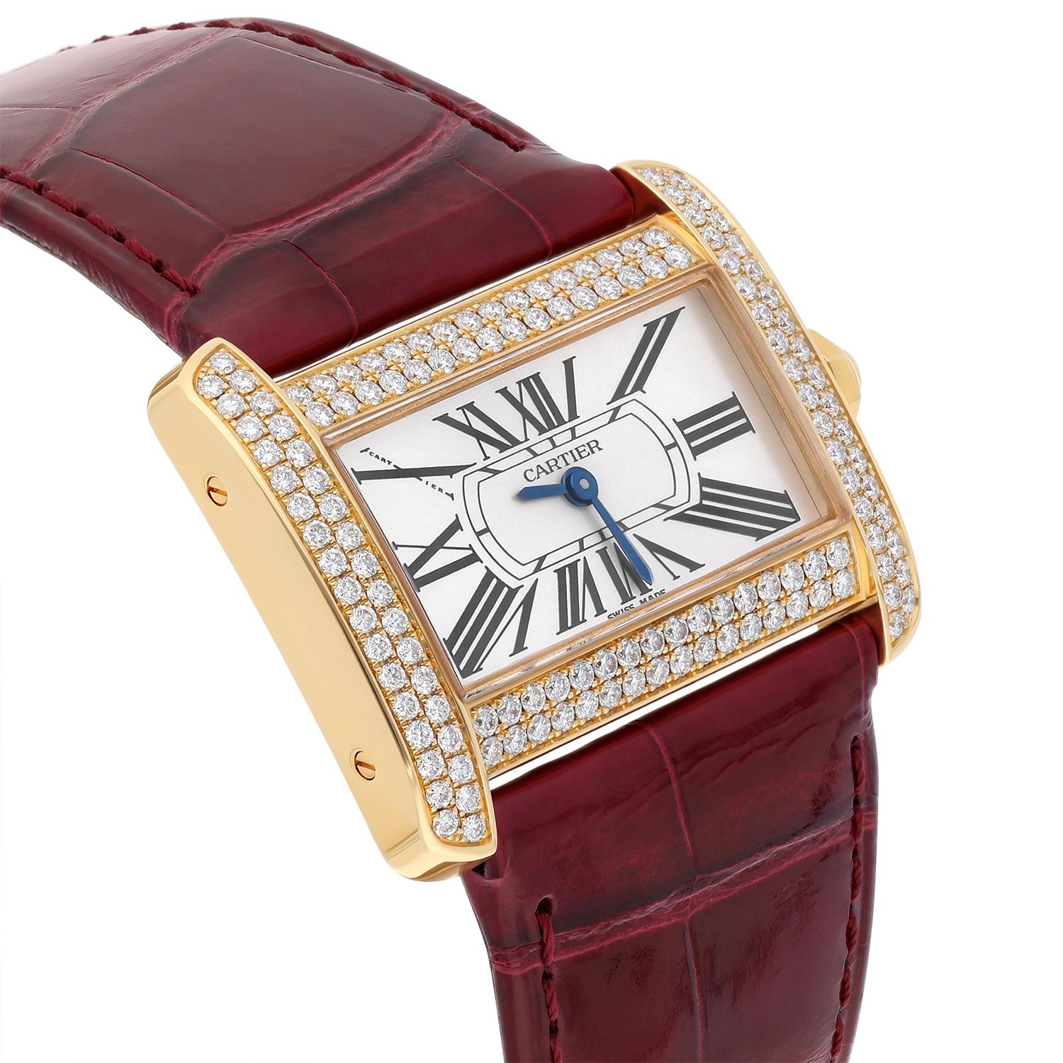 Women's or Men's Cartier Tank Divan Mini Yellow Gold Diamond Ladies Watch WA301071 New Strap For Sale