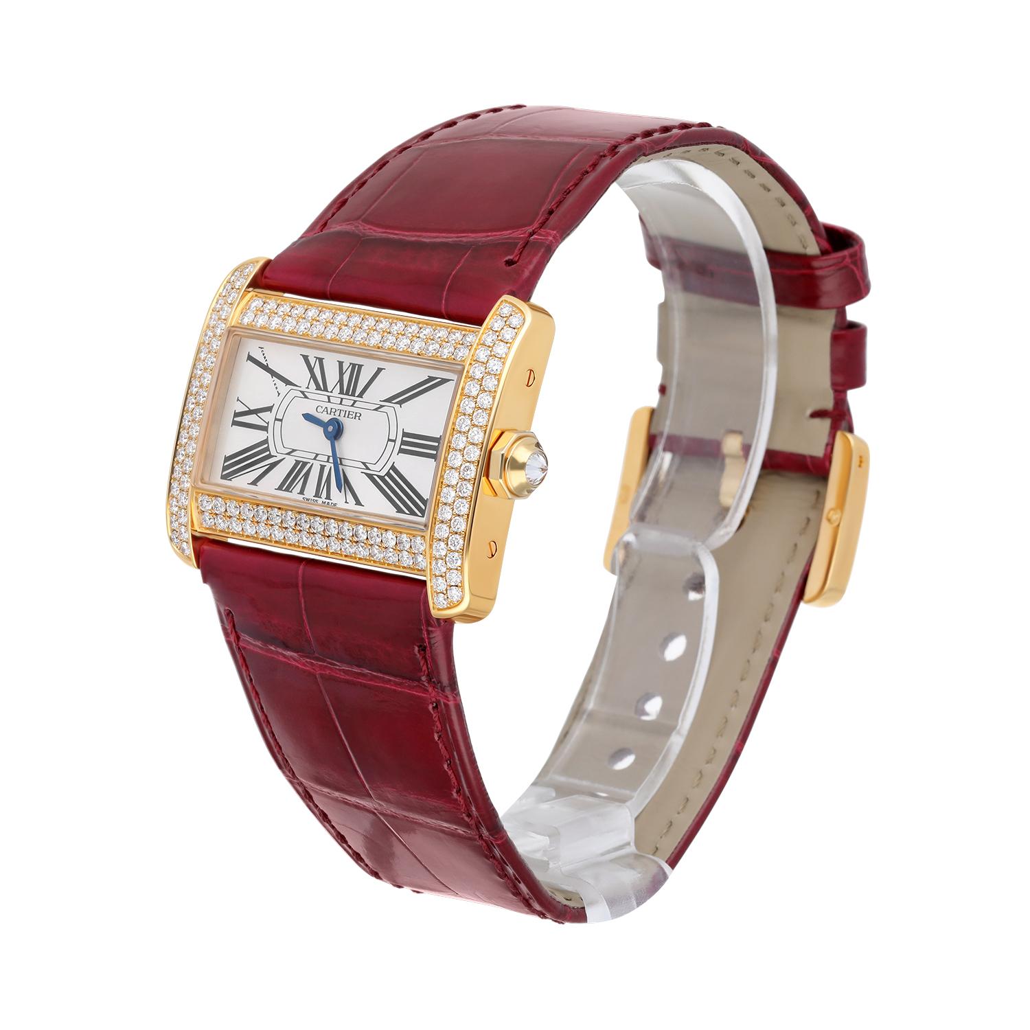 Cartier Tank Divan Mini Yellow Gold Diamond Ladies Watch WA301071 New Strap For Sale 1