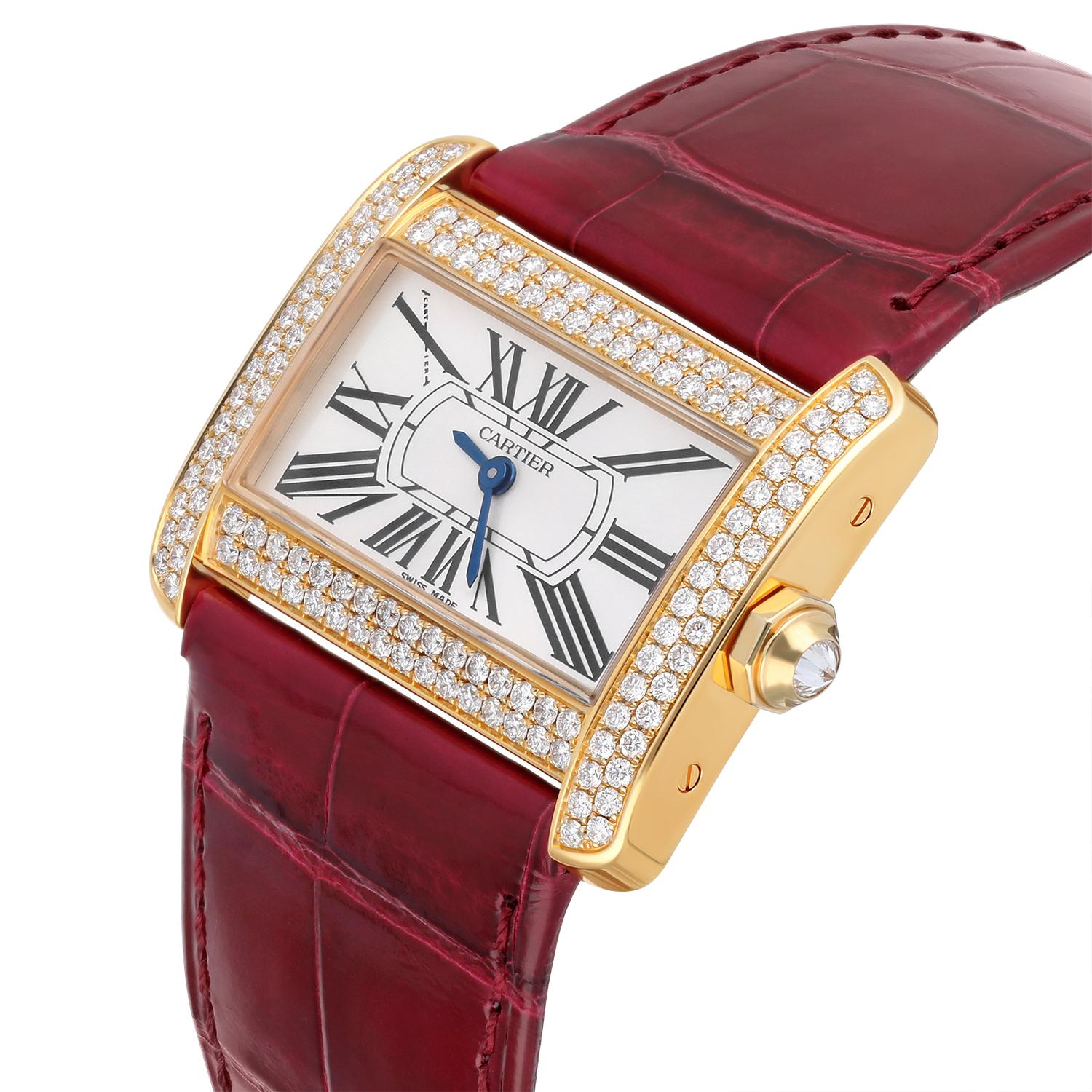Cartier Tank Divan Mini Yellow Gold Diamond Ladies Watch WA301071 New Strap For Sale 2