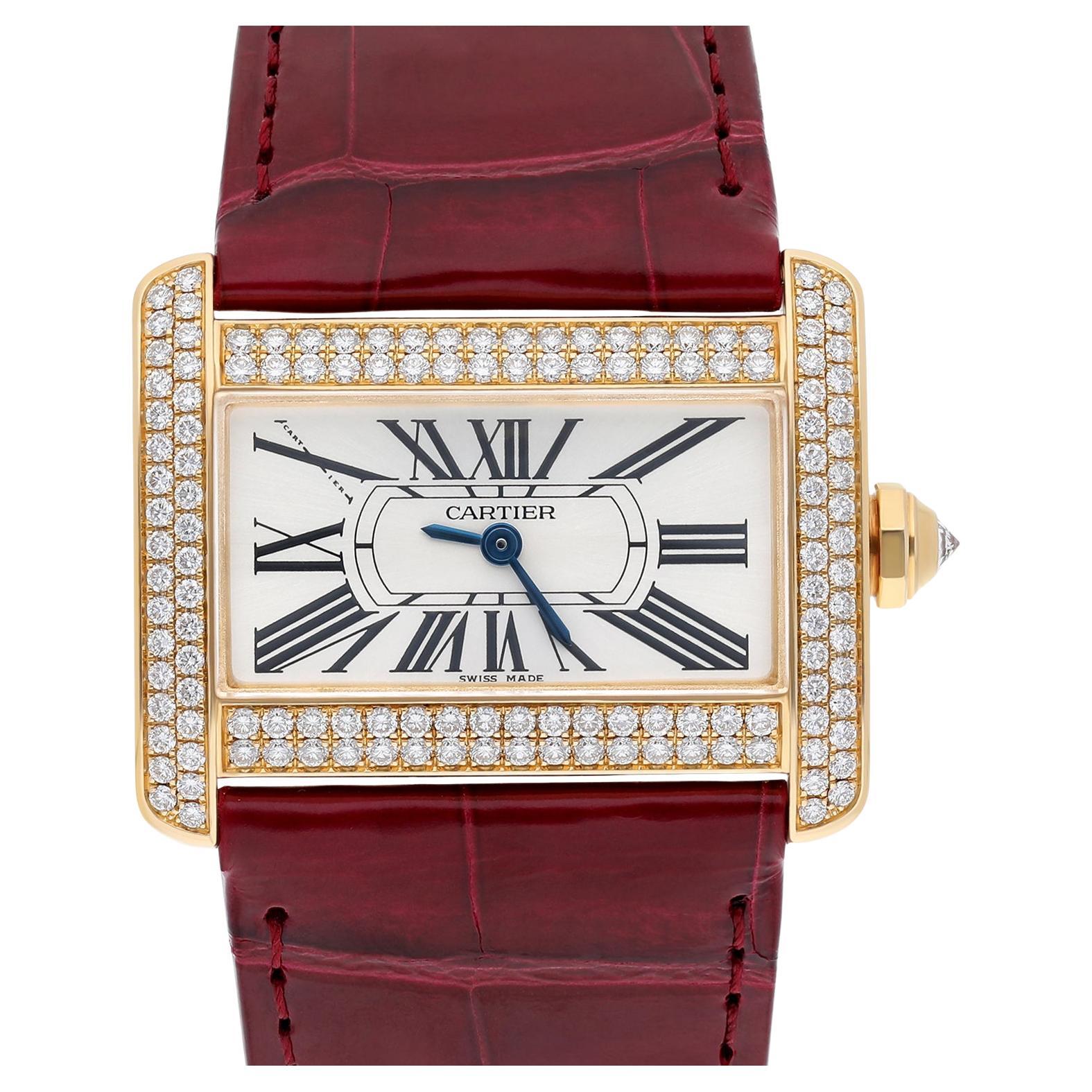 Cartier Tank Divan Mini Yellow Gold Diamond Ladies Watch WA301071 New Strap For Sale