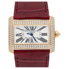 Cartier Tank Divan Mini Yellow Gold Diamond Ladies Watch WA301071 New Strap