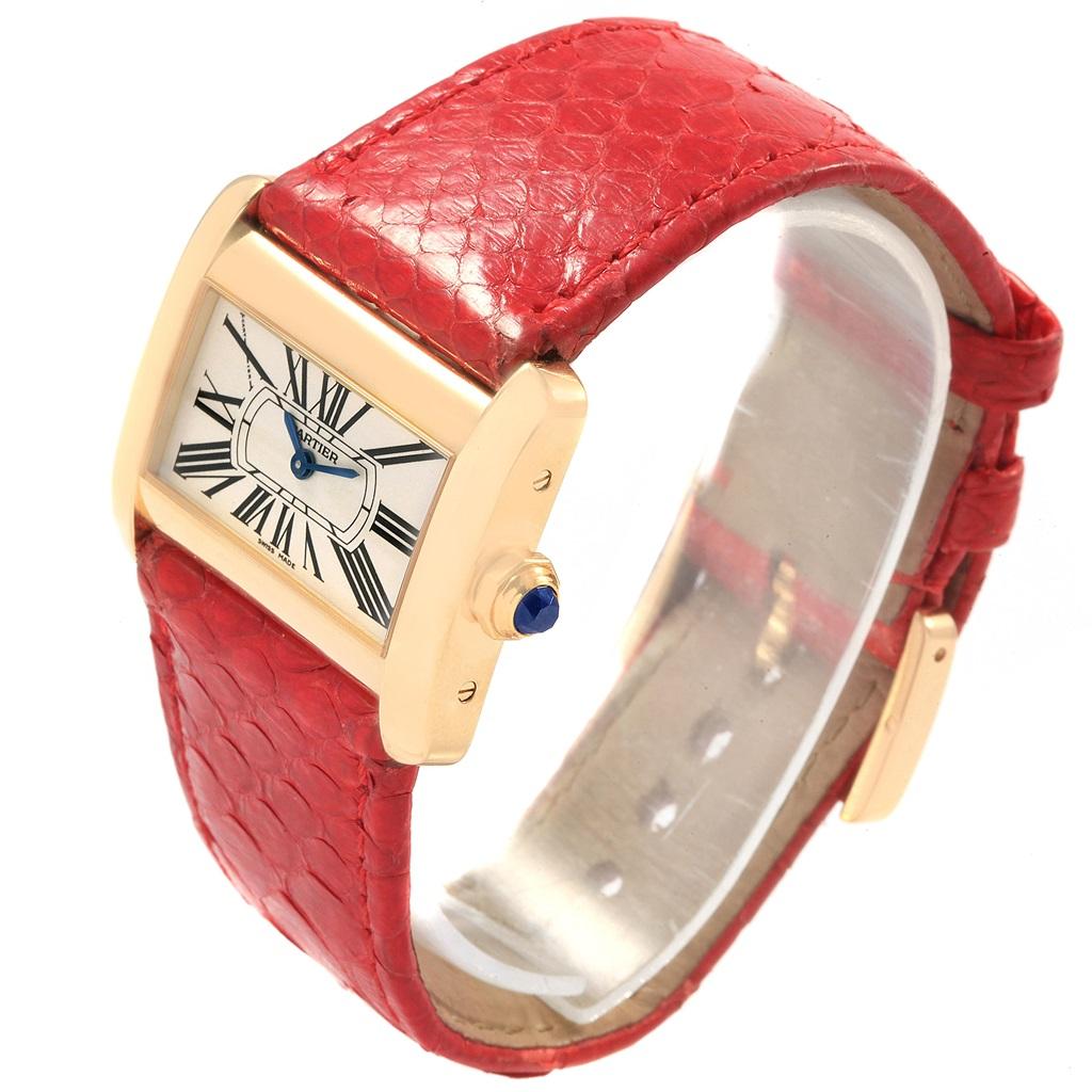 Cartier Tank Divan Mini Yellow Gold Red Strap Ladies Watch W6300356 1