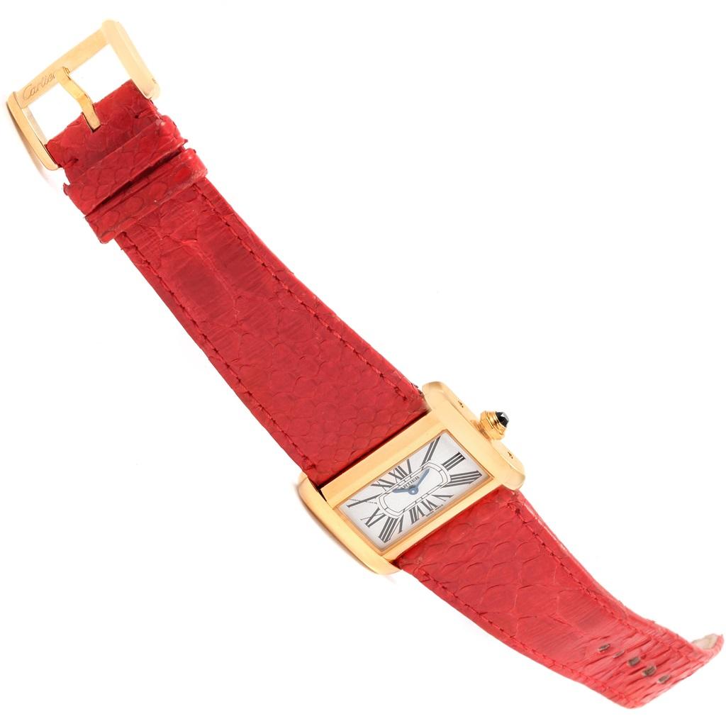 Cartier Tank Divan Mini Yellow Gold Red Strap Ladies Watch W6300356 2