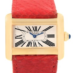 Cartier Tank Divan Mini Yellow Gold Red Strap Ladies Watch W6300356