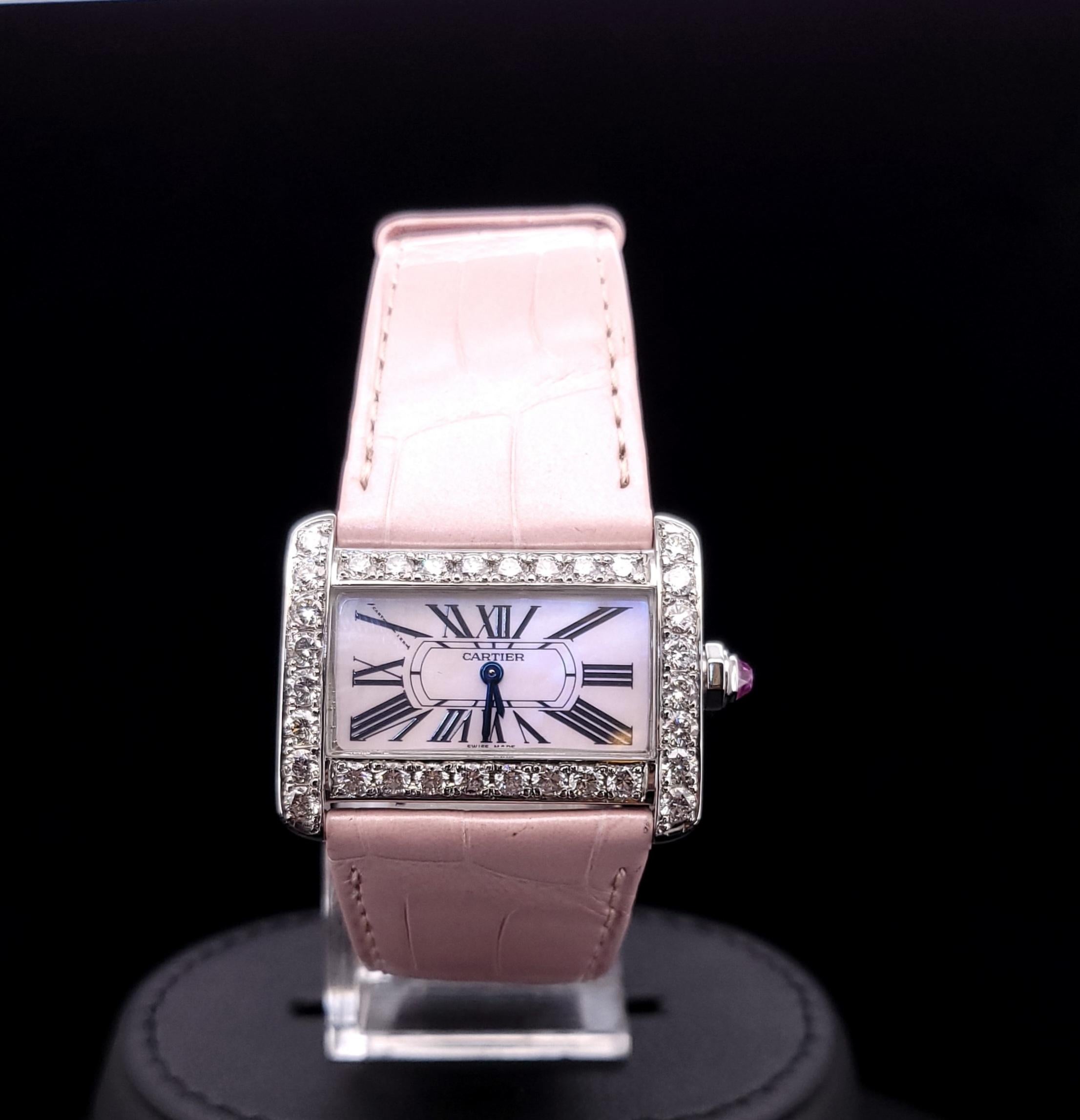 Cartier Tank Divan MOP Dial Diamond Bezel Watch 2599 In Excellent Condition For Sale In New York, NY