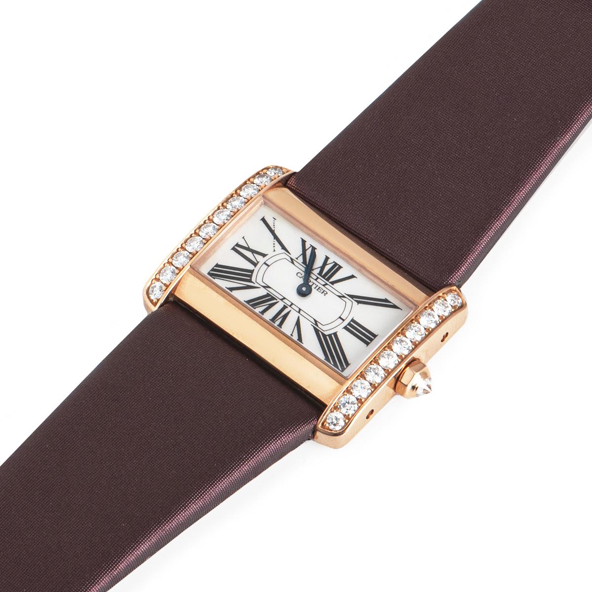 Cartier Tank Divan NOS Roségold Diamant-Set Damen im Angebot