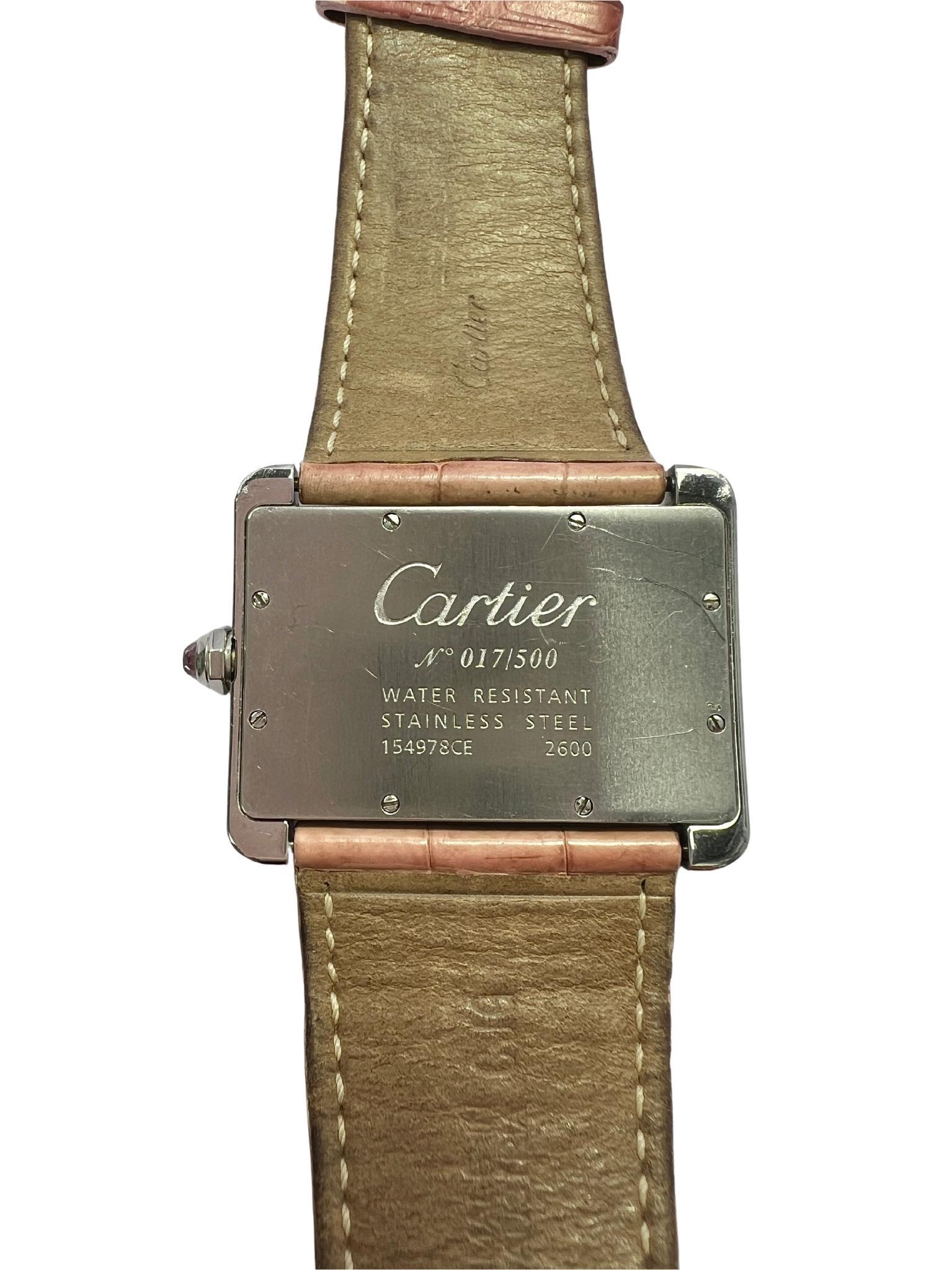 Cartier Tank Divan Pink Mother of Pearl Dial Quartz Lady Watch For Sale 1