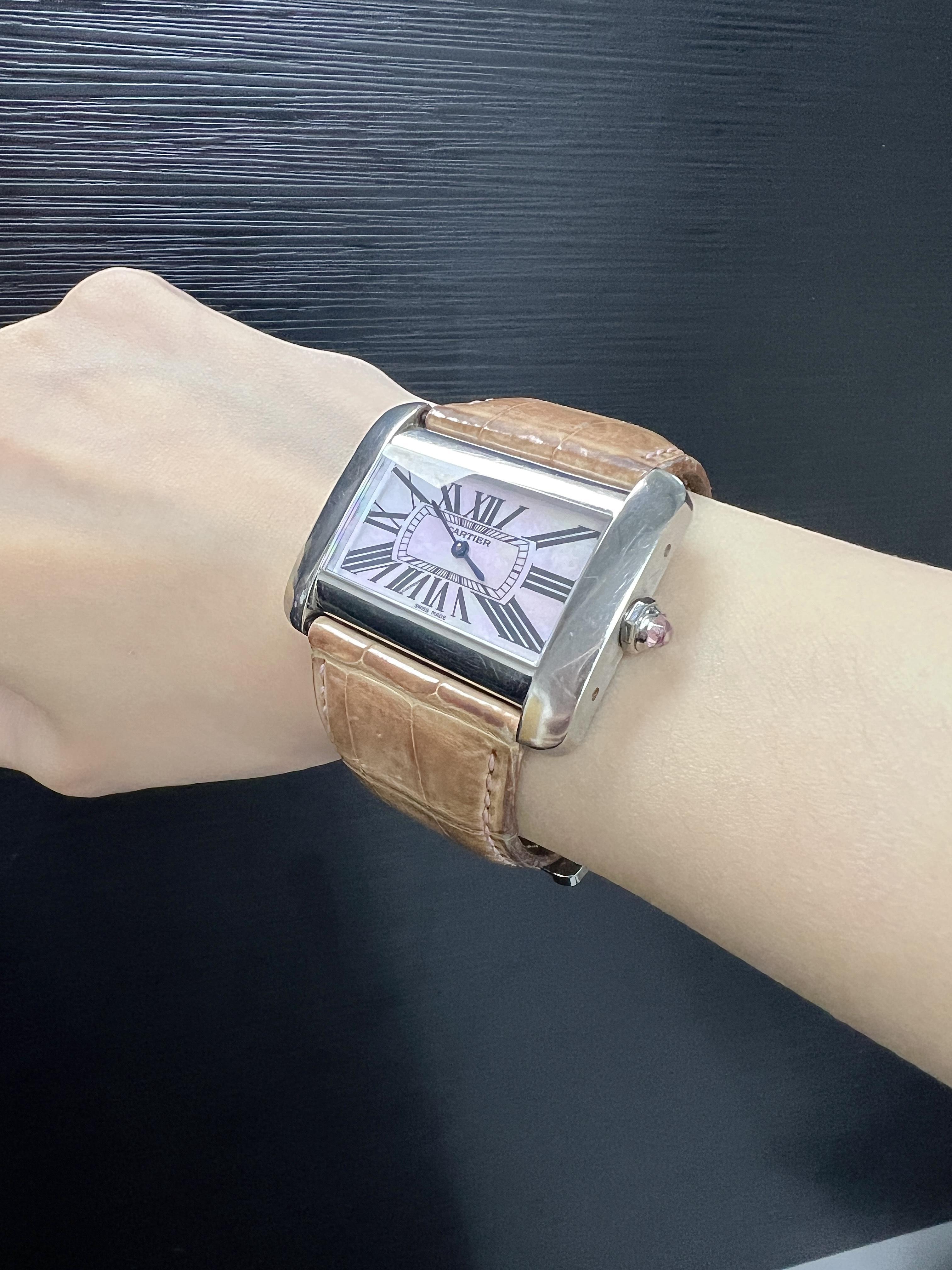 Cartier Tank Divan Pink Mother of Pearl Dial Quartz Lady Watch For Sale 2
