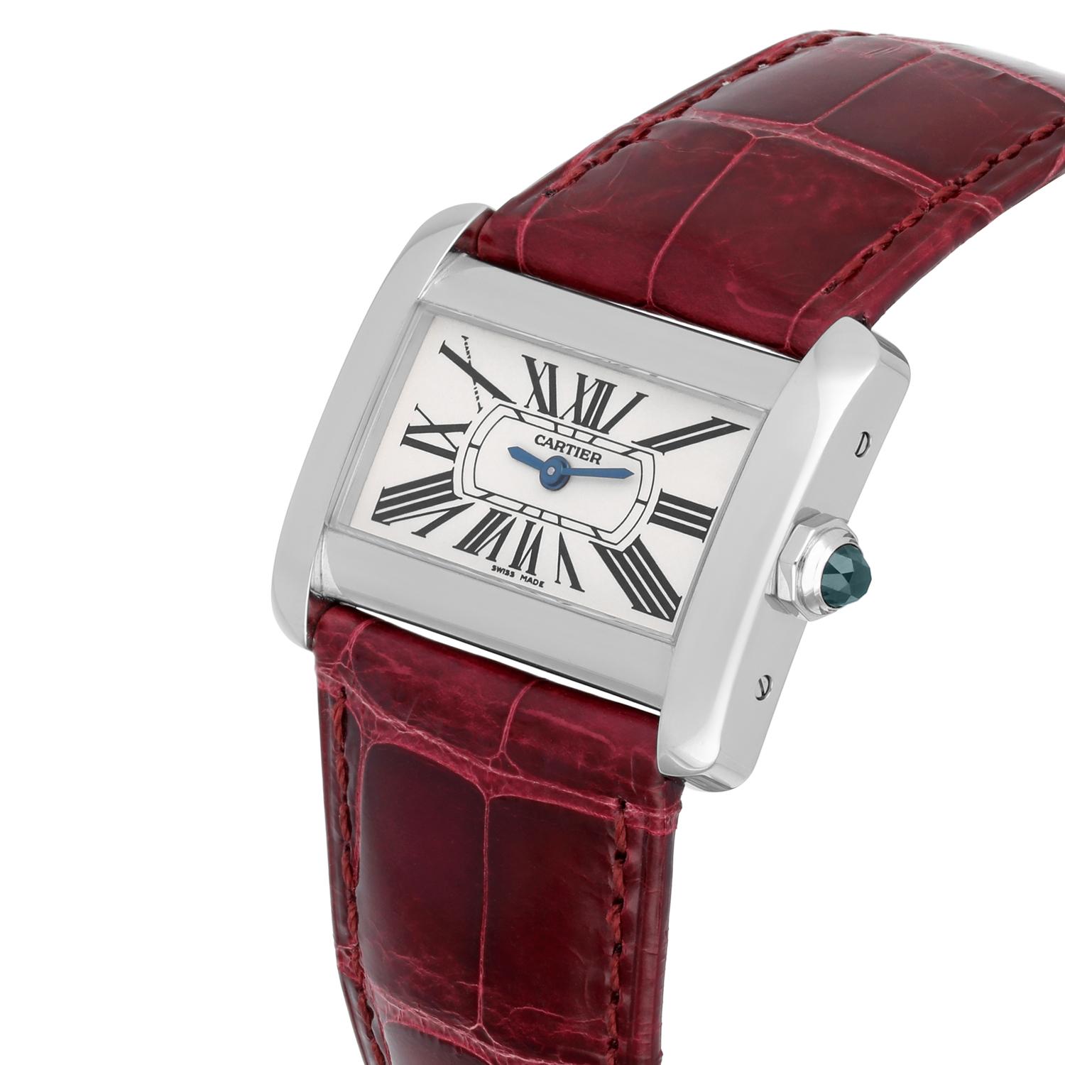 Cartier Tank Divan Edelstahl 32mm rot Armband Damenuhr Ref # 2599 (Moderne)