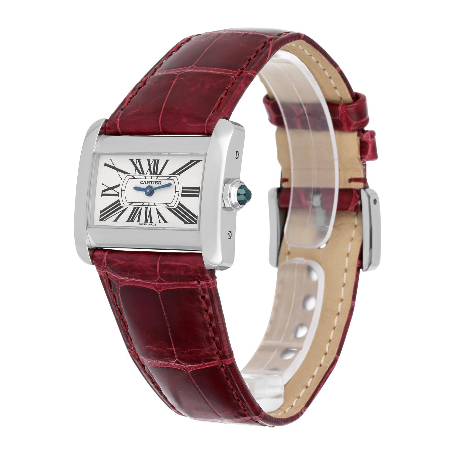 Cartier Tank Divan Edelstahl 32mm rot Armband Damenuhr Ref # 2599 im Zustand „Hervorragend“ in New York, NY