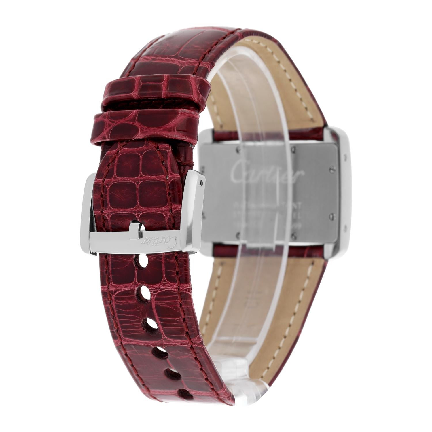 Cartier Tank Divan Edelstahl 32mm rot Armband Damenuhr Ref # 2599 3