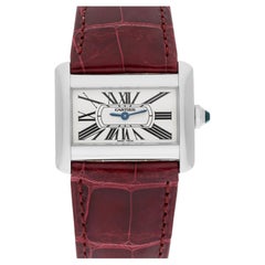 Cartier Tank Divan Edelstahl 32mm rot Armband Damenuhr Ref # 2599